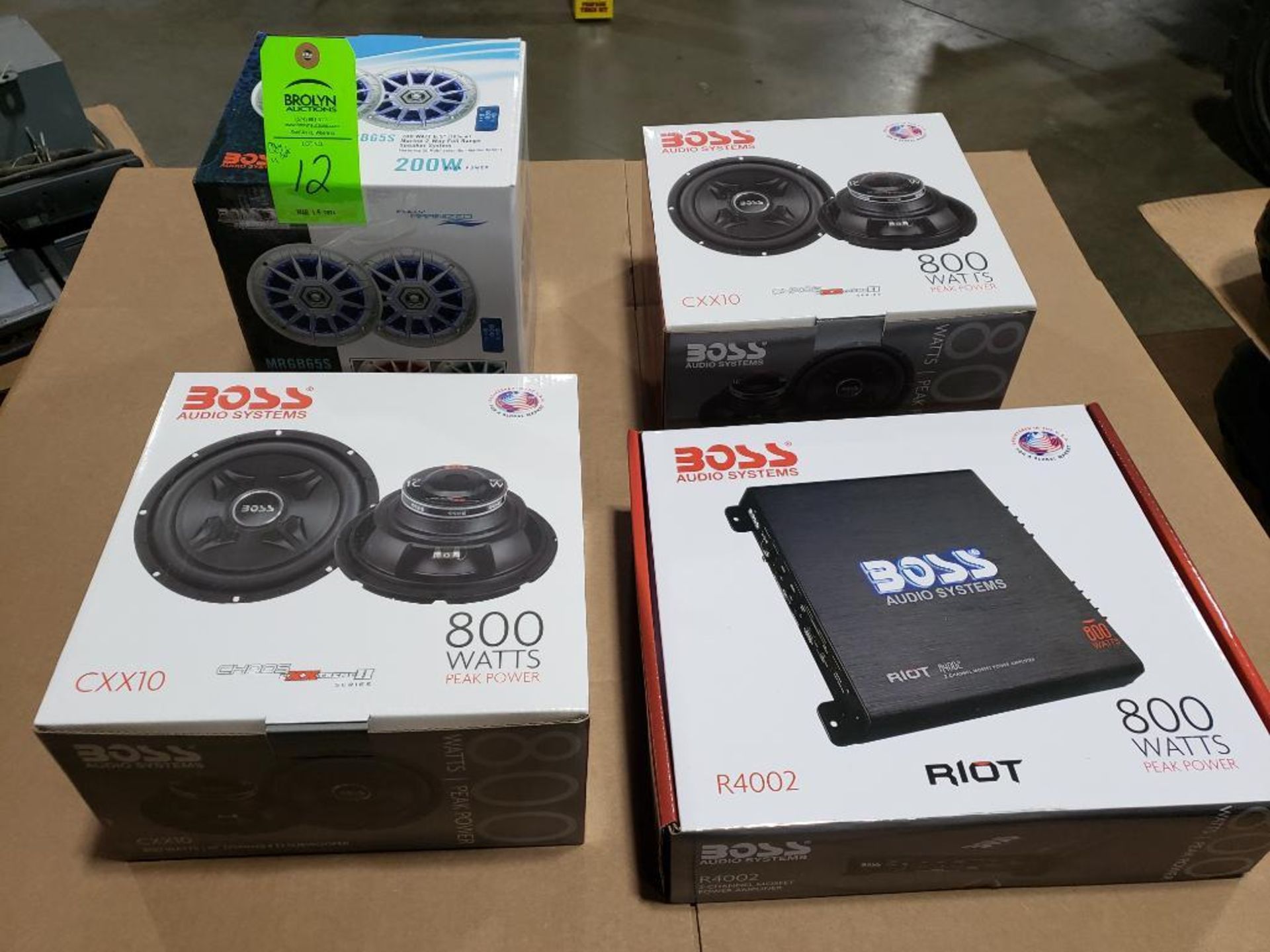 Qty 4 - 3 pairs of assorted Boss speakers and one Boss amp.