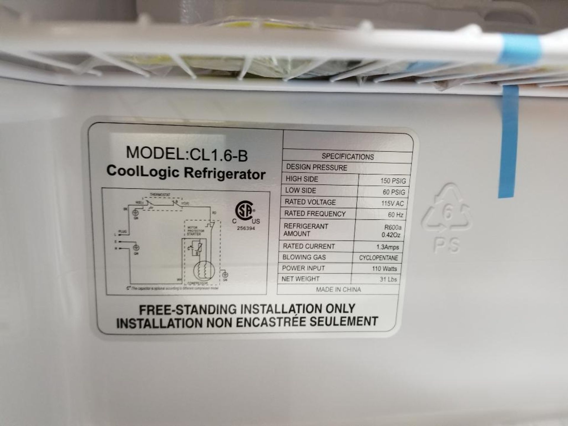 Qty 2 - Cool Logic refrigerator. Model CL1.6-B. 115v single phase. - Image 7 of 9