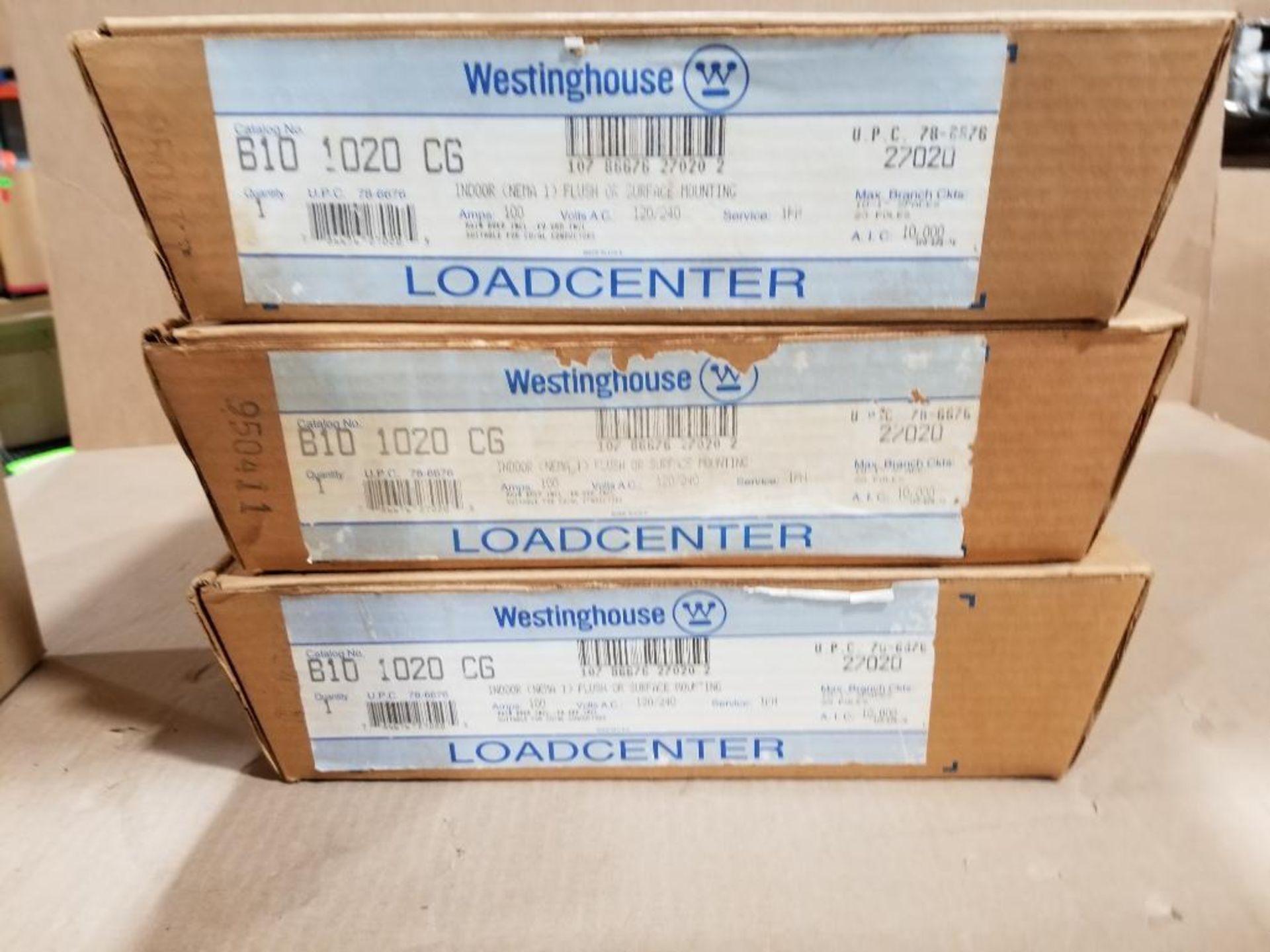 Qty 3 - 100amp Westinghouse load center. Catalog B10-1020-CG.