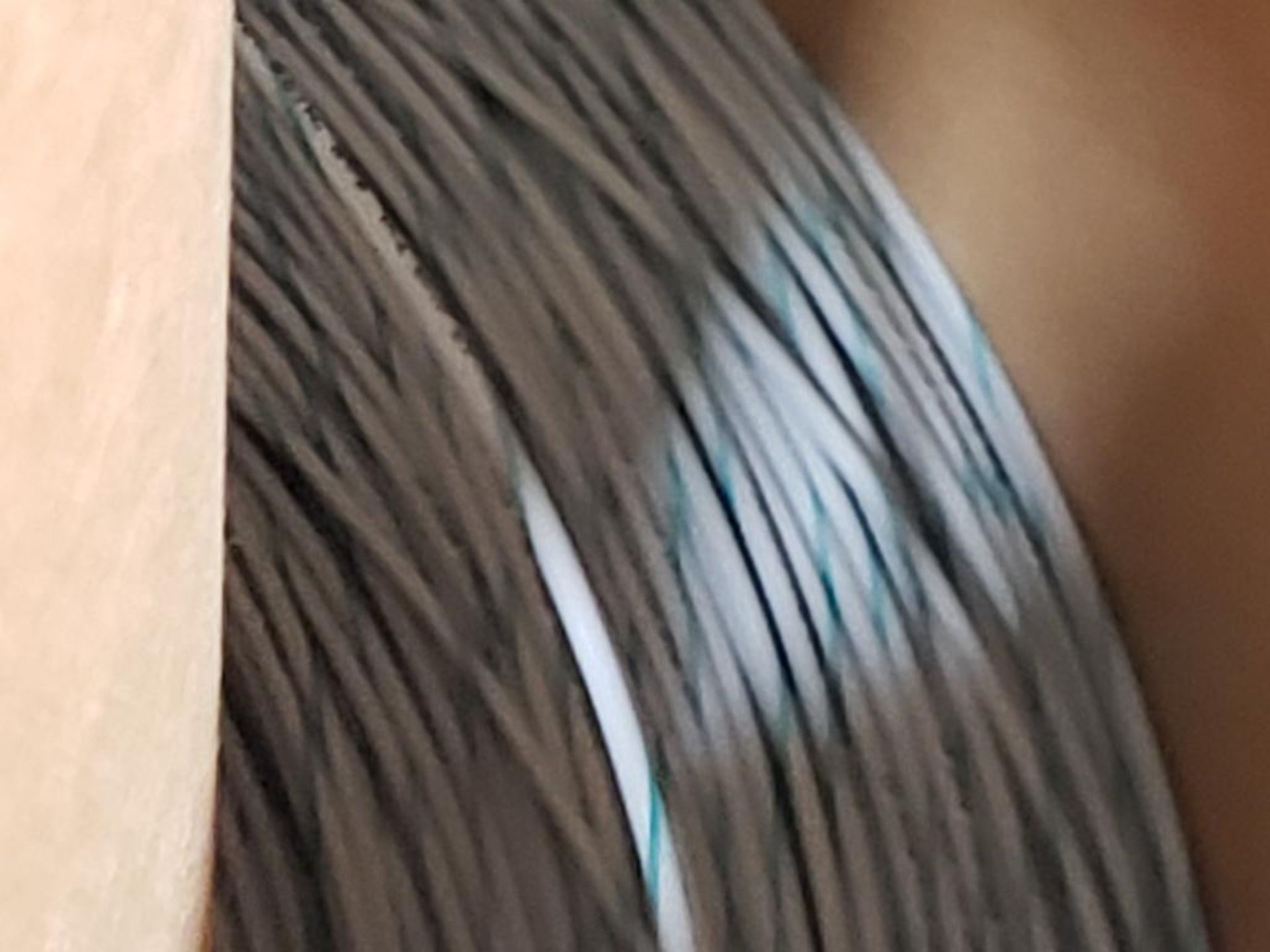16 awg gray with green print copper wire. Gross barrel weight, 73lbs. Partial barrel. - Image 2 of 4