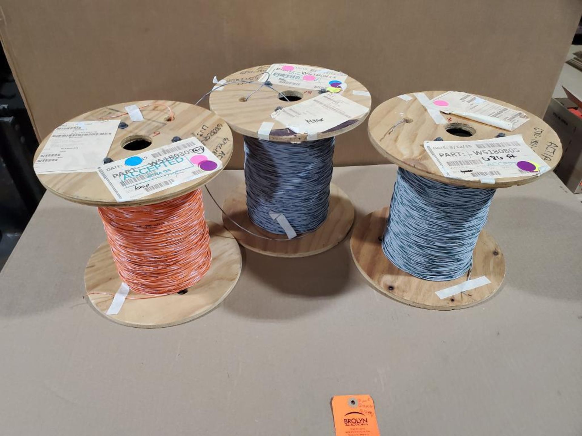 Qty 3 - 18 awg assorted copper wire. 30lbs total gross combined weight for all rolls.