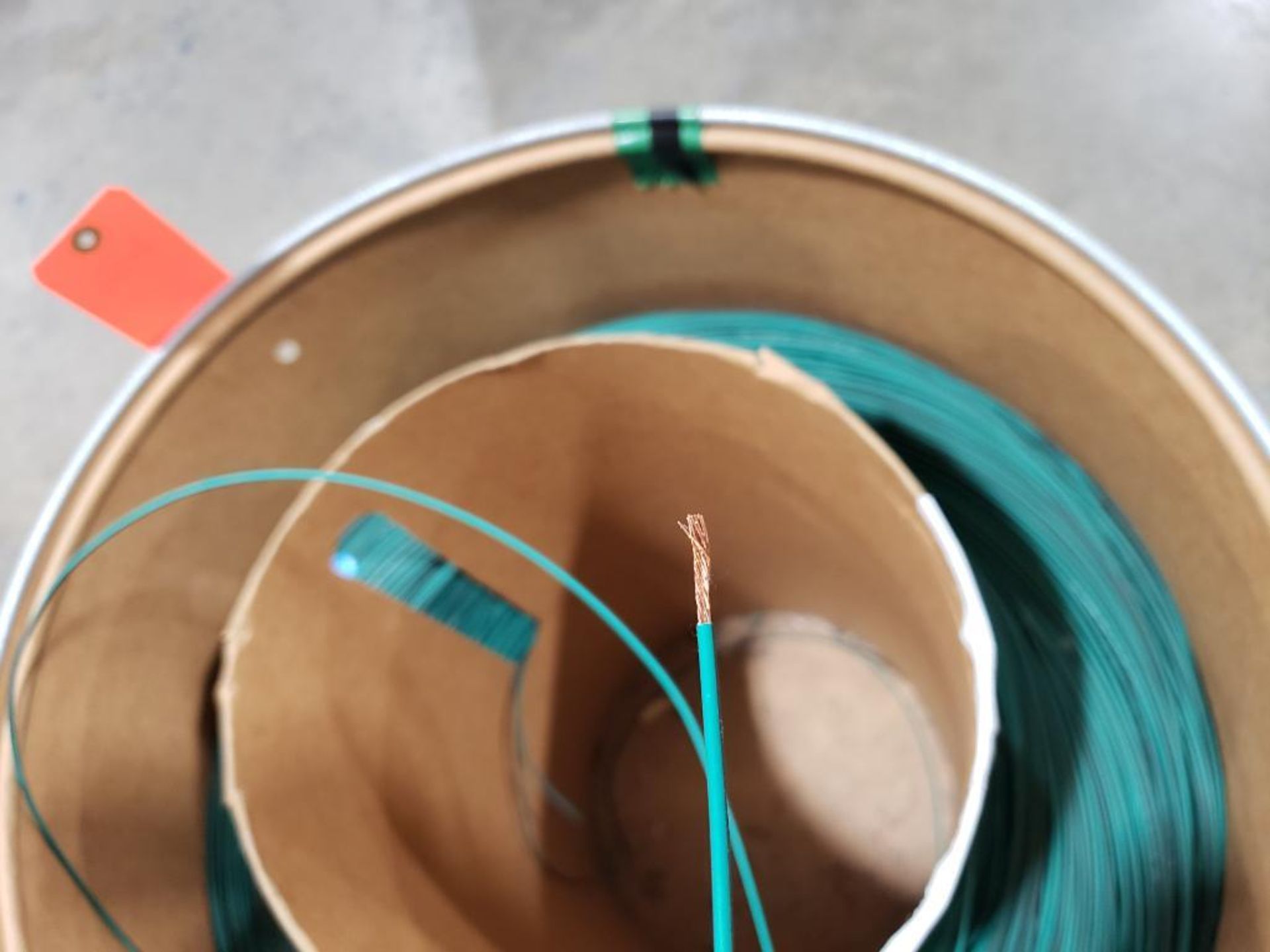 14 awg green / black printed copper wire. Gross barrel weight, 289lbs. Partial barrel. - Image 3 of 5