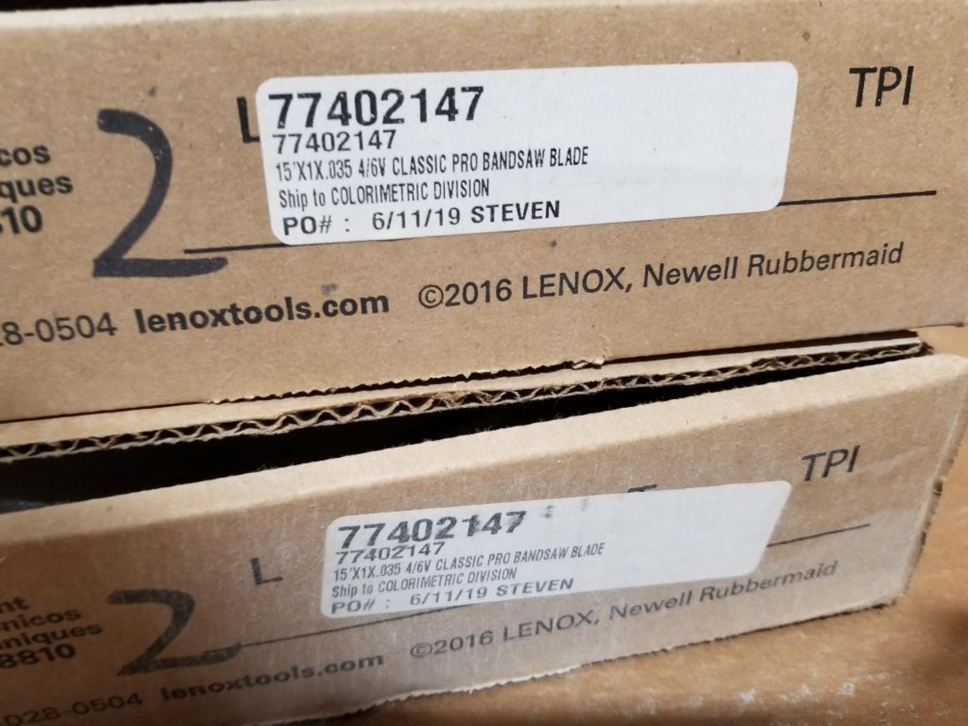 Qty 2 - Lenox band saw blades. Part number 77402147. 15ft x 1in. - Image 2 of 2