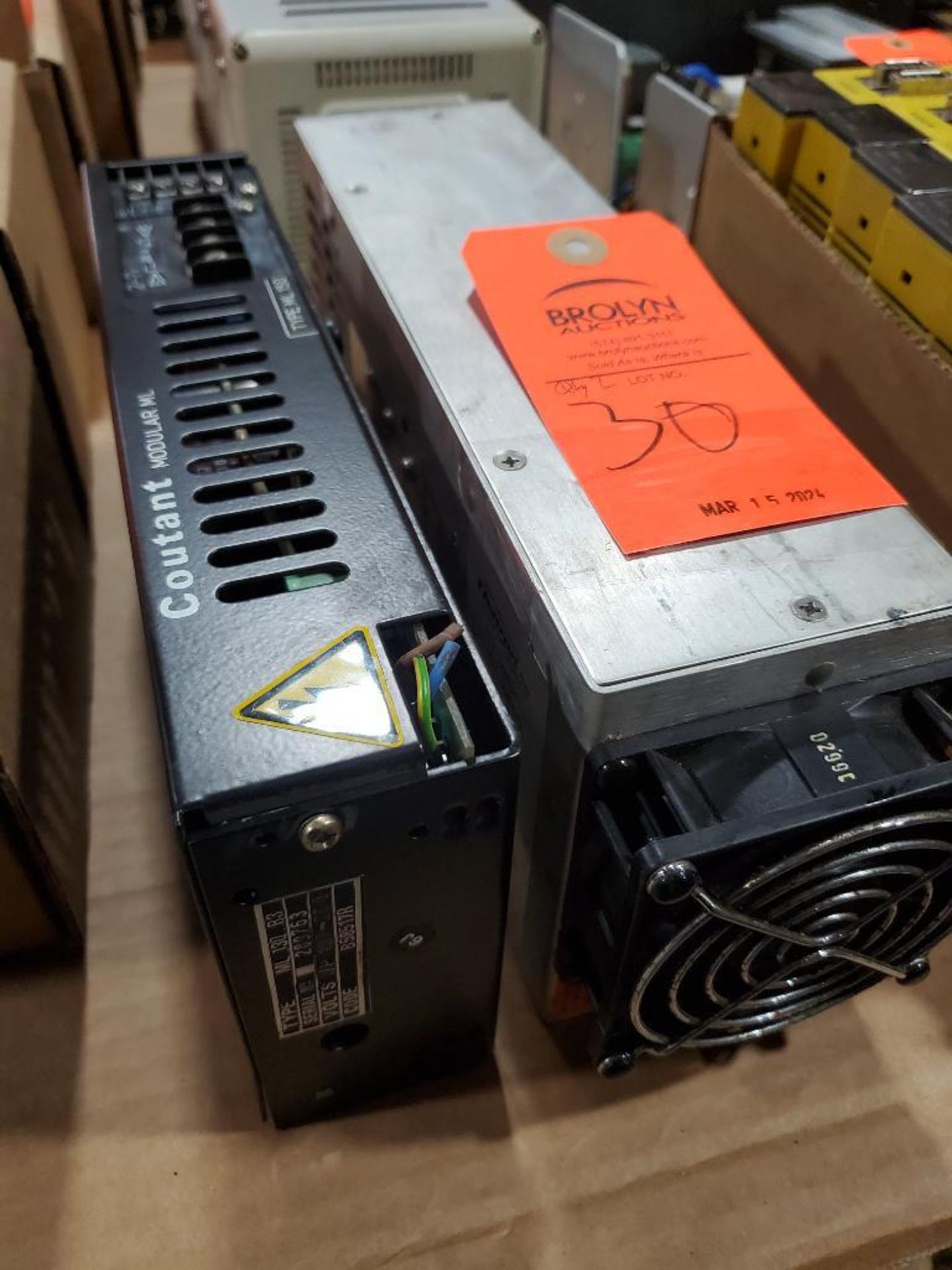 Qty 2 - Power supplies. Deltron Model CV360A04 and Coutant model ML-130-B3.