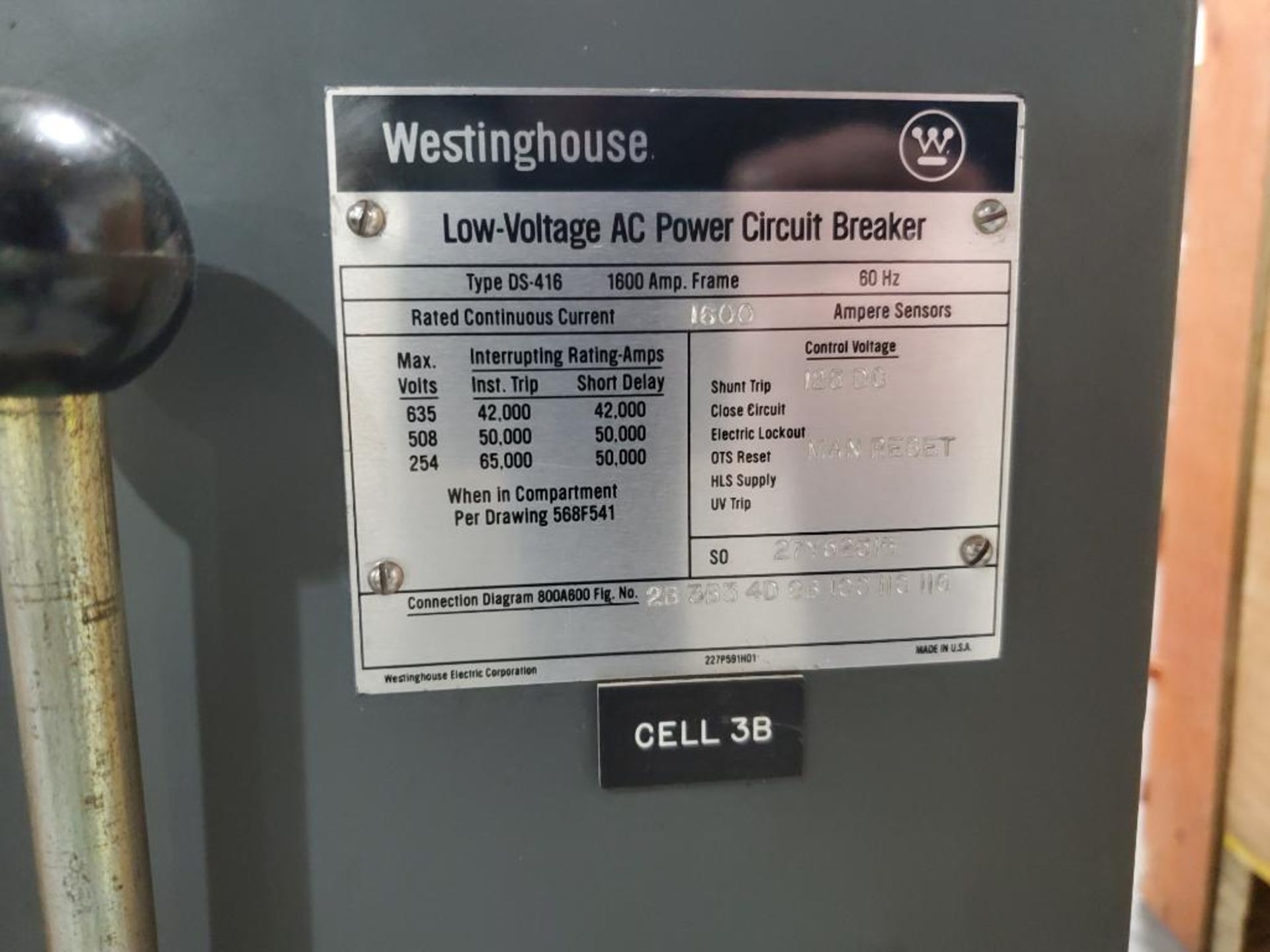1600 amp Westinghouse Low Voltage AC Power Circuit Breaker. Type DS-416. - Image 4 of 9