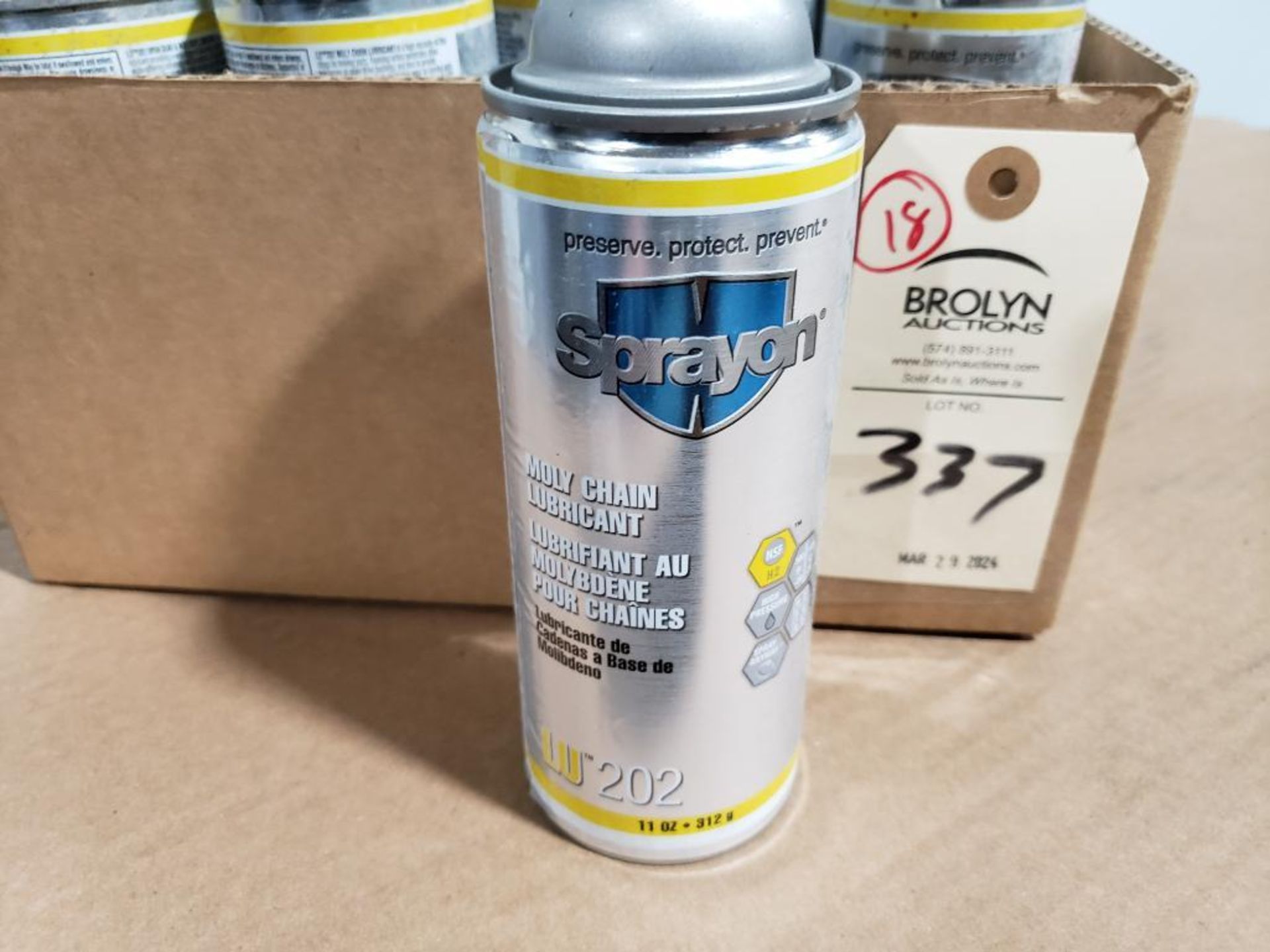 Qty 18 LU 202 moly chain lubricant. For a 15 fee this lot can be