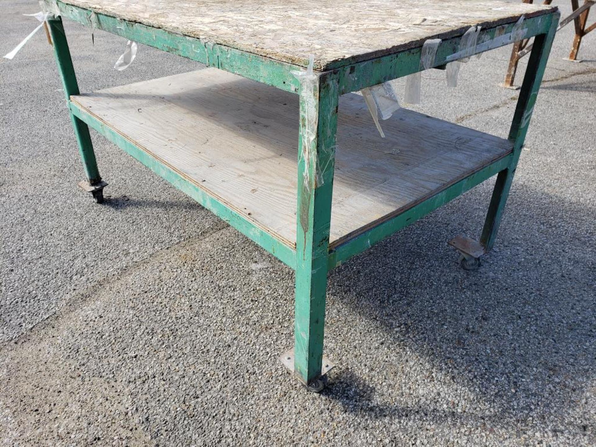 Heavy duty steel and wood table. 60in x 36in x 36in tall. - Image 4 of 6