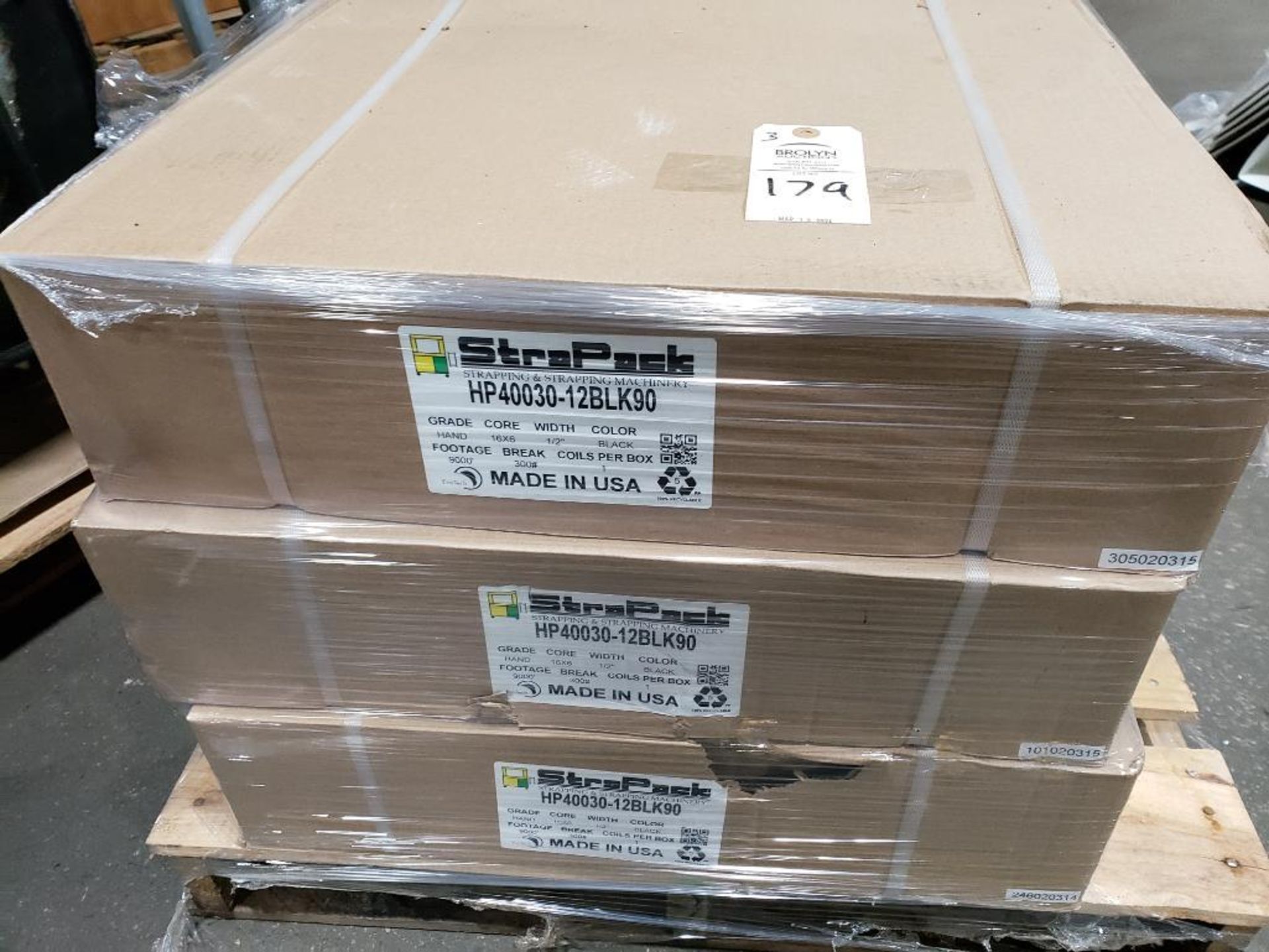 Qty 3 - Boxes Strapack packaging strapping. 9000ft/box. 1/2in wide.