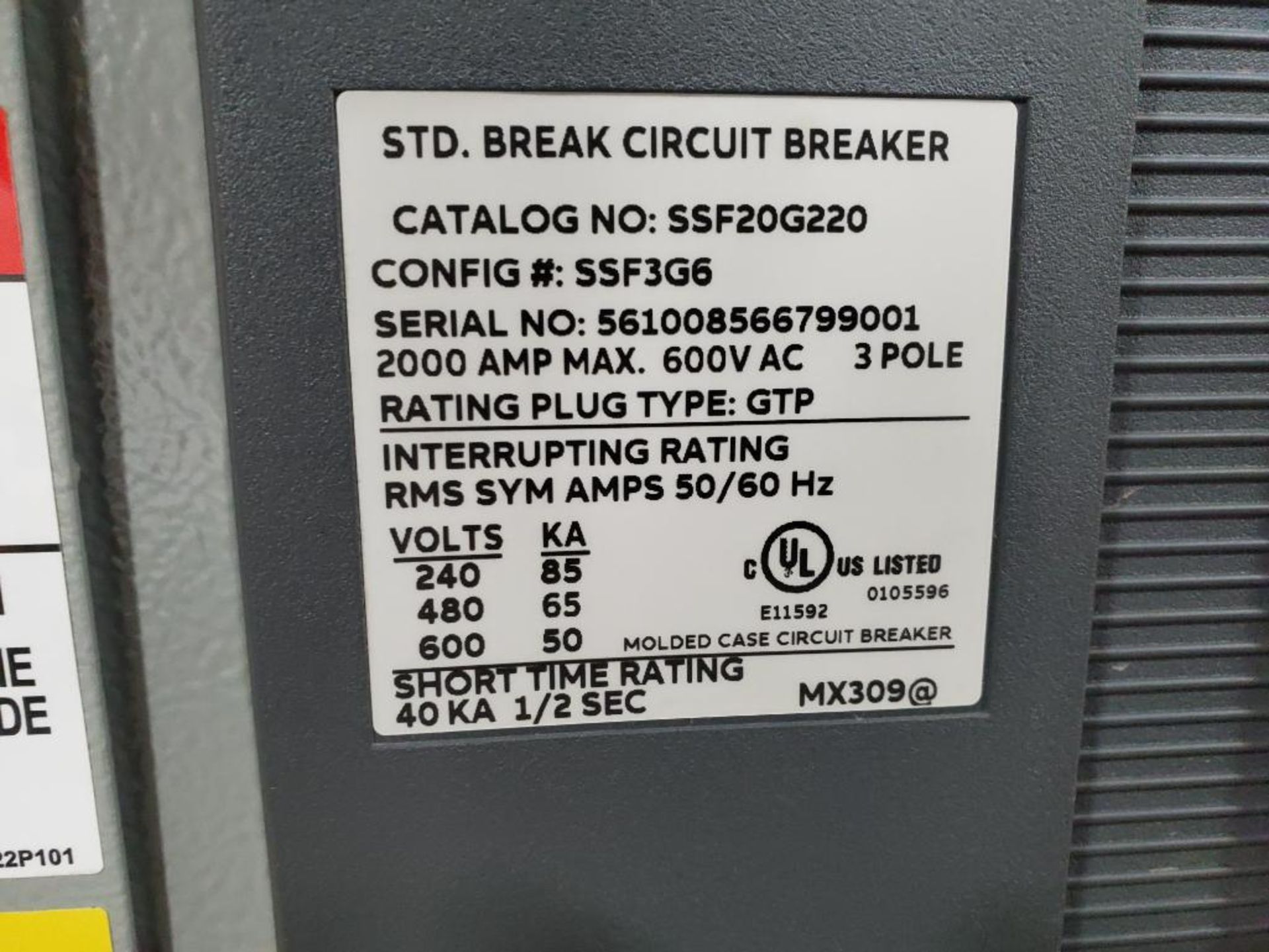 2000amp main GE panel Power Break II breaker panel. Model MDP-1. Breaker SSF20G220. - Image 3 of 11