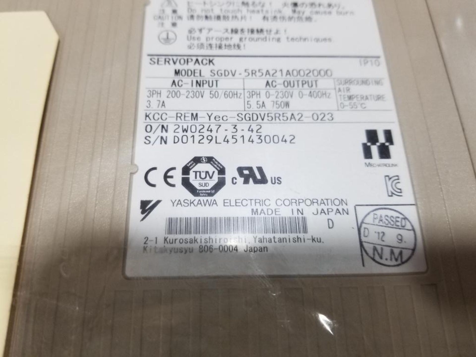 Yaskawa SGDV-5R5A21A servopack. Model SGDV-5R521Q002000. - Image 2 of 9