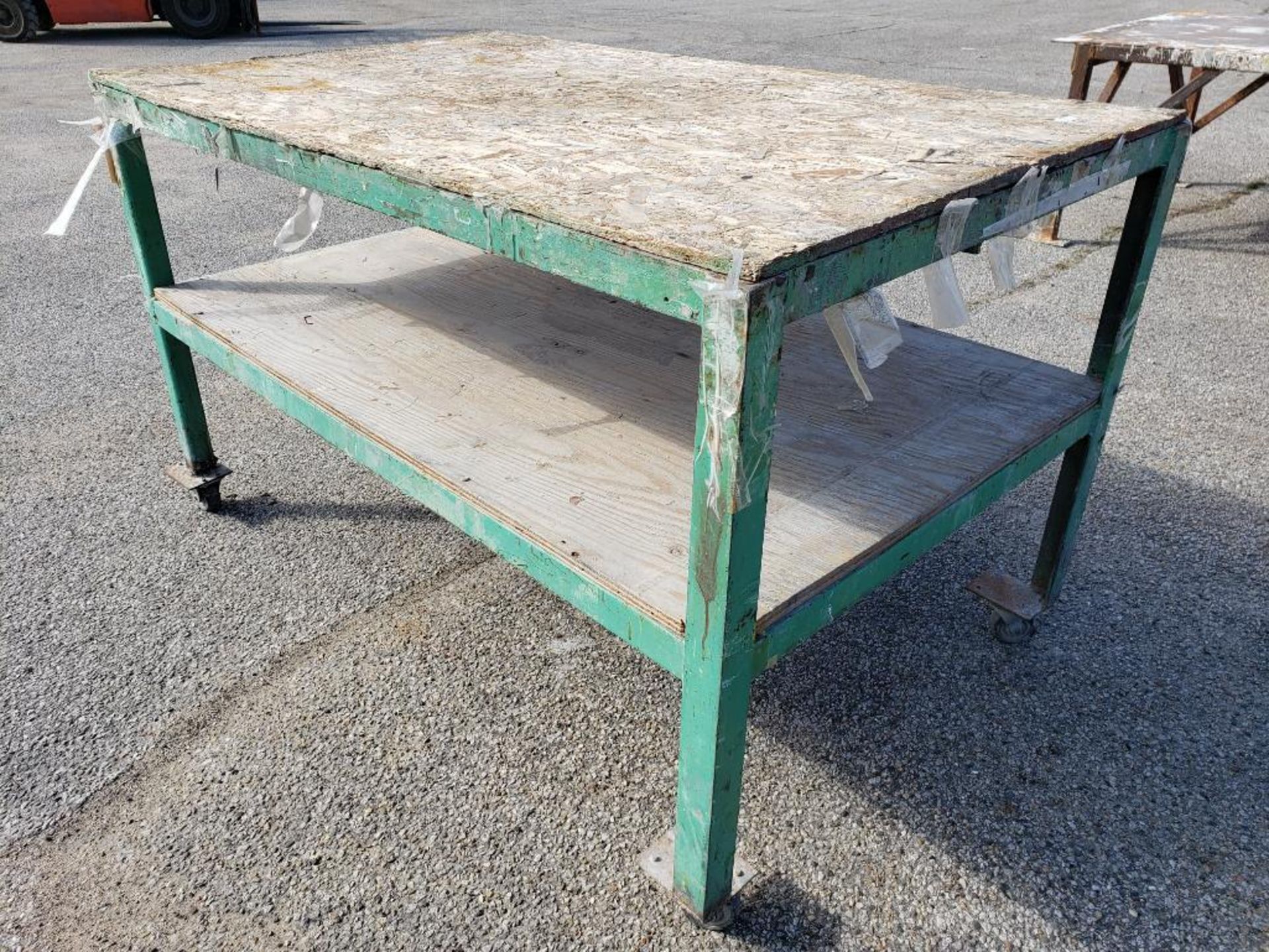 Heavy duty steel and wood table. 60in x 36in x 36in tall. - Image 2 of 6