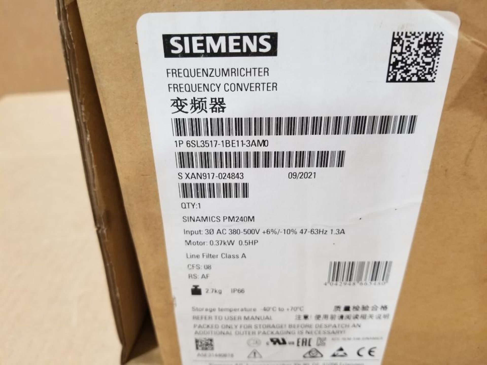 Siemens frequency converter. Part number 6SL3517-1BE11-3AM0. - Image 2 of 3