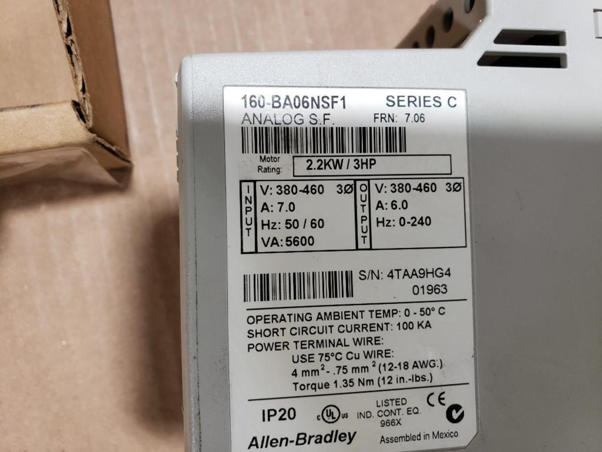 3hp Allen Bradley drive. Part number 160-BA06NSF1. - Image 3 of 4