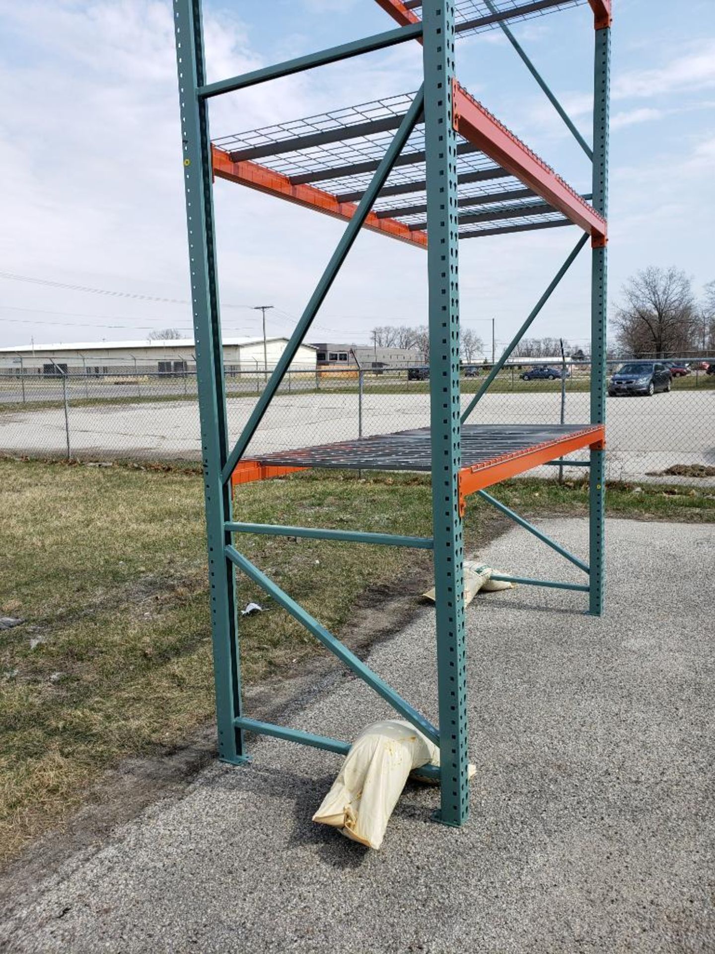 Qty 5 - NEW 16ft x 42in Teardrop Pallet Rack Upright, 3" x 3" Column, Green, 23,900# Capacity at 48" - Image 10 of 11