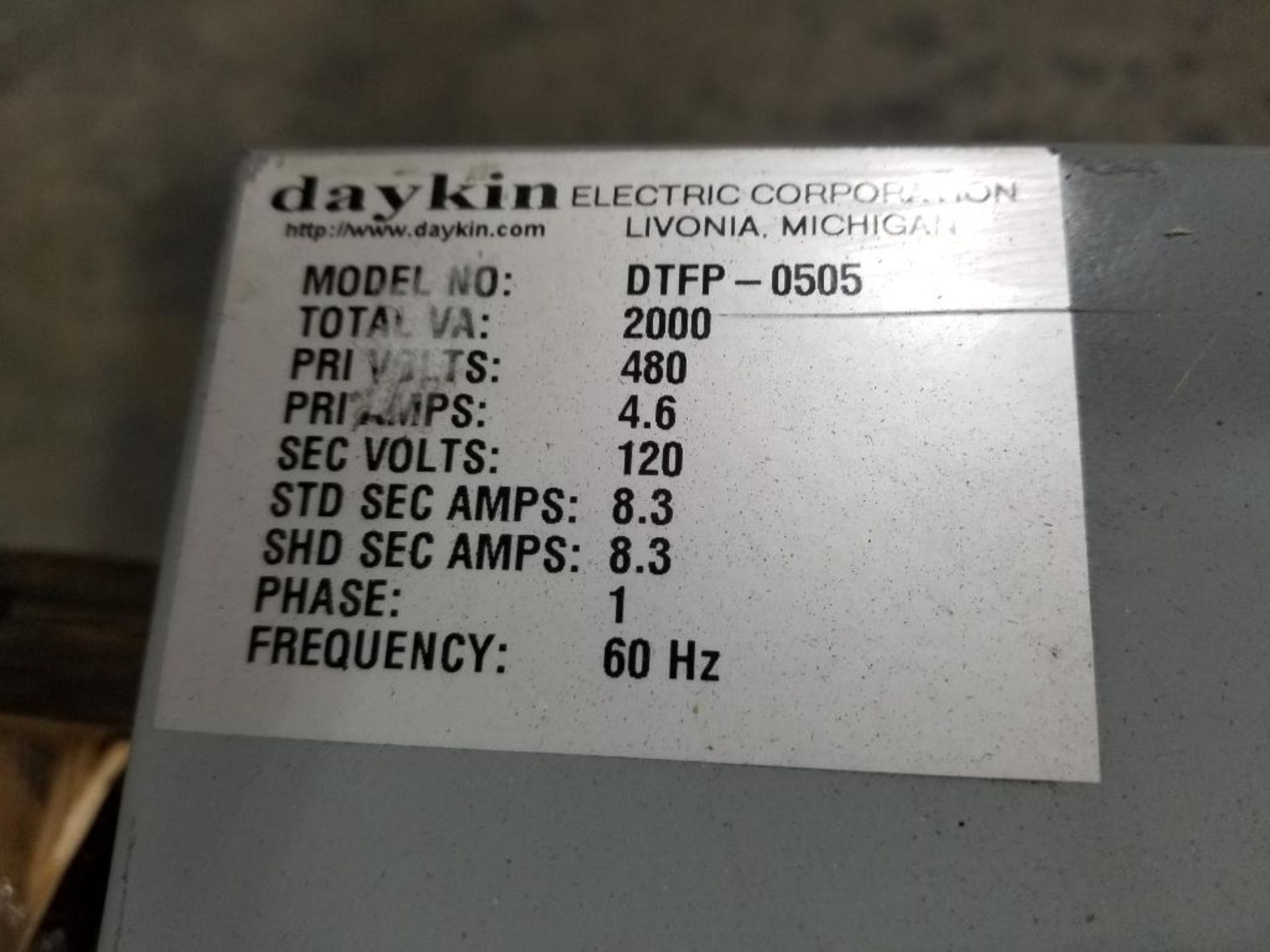 Daykin lighting disconnect. Model DTFP-0505. 2000vA, 480v primary. - Image 2 of 6