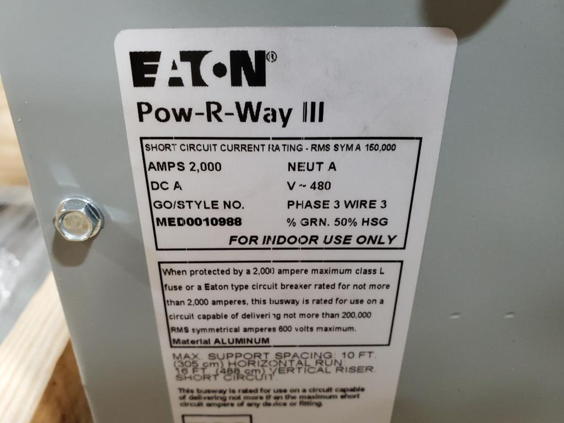 2000amp Eaton Pow-R-Way III bus tap box. 3 wire, 480v. MED0010988. New in crate. - Image 3 of 5
