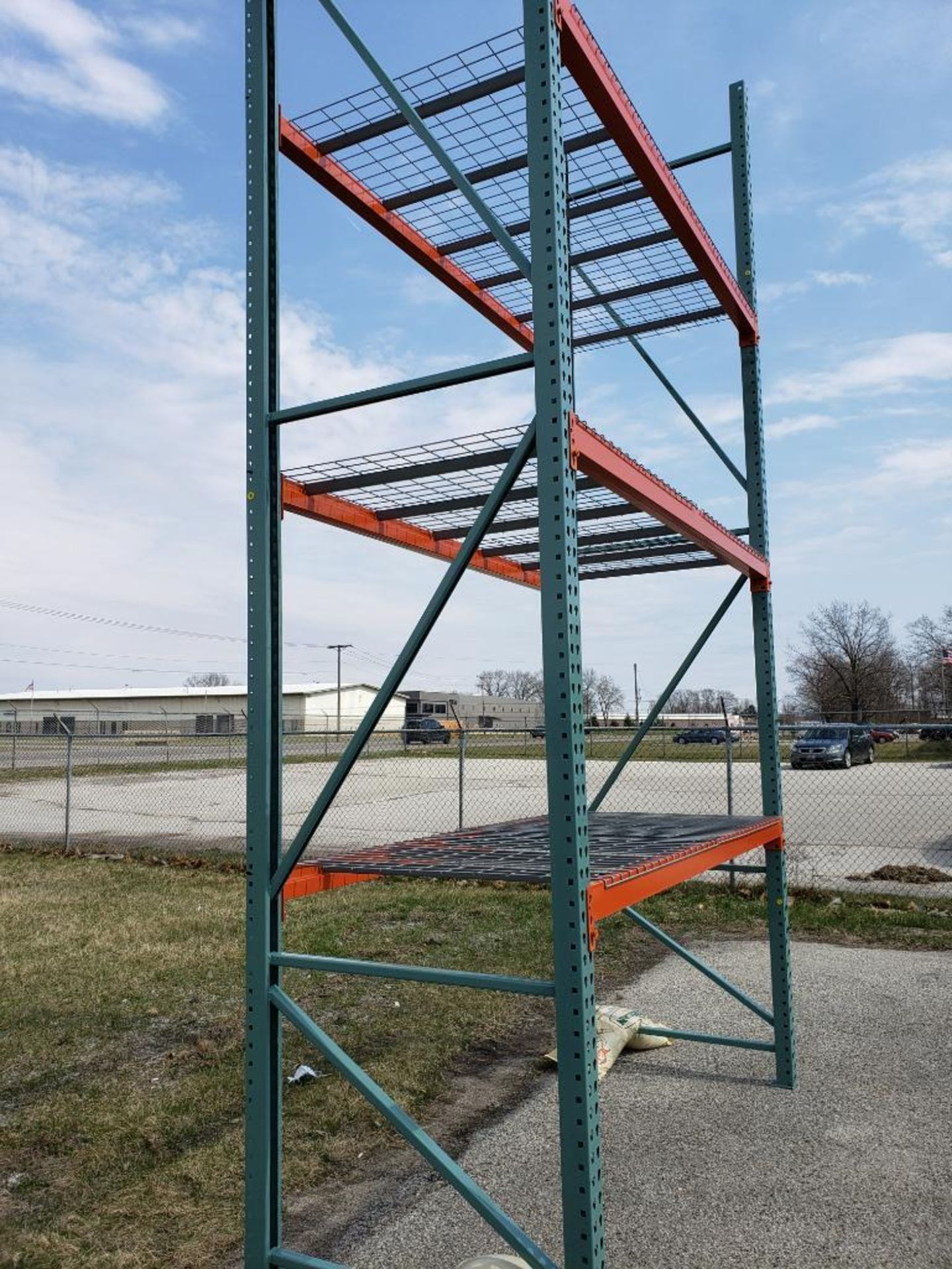 Qty 5 - NEW 16ft x 42in Teardrop Pallet Rack Upright, 3" x 3" Column, Green, 23,900# Capacity at 48" - Image 9 of 11