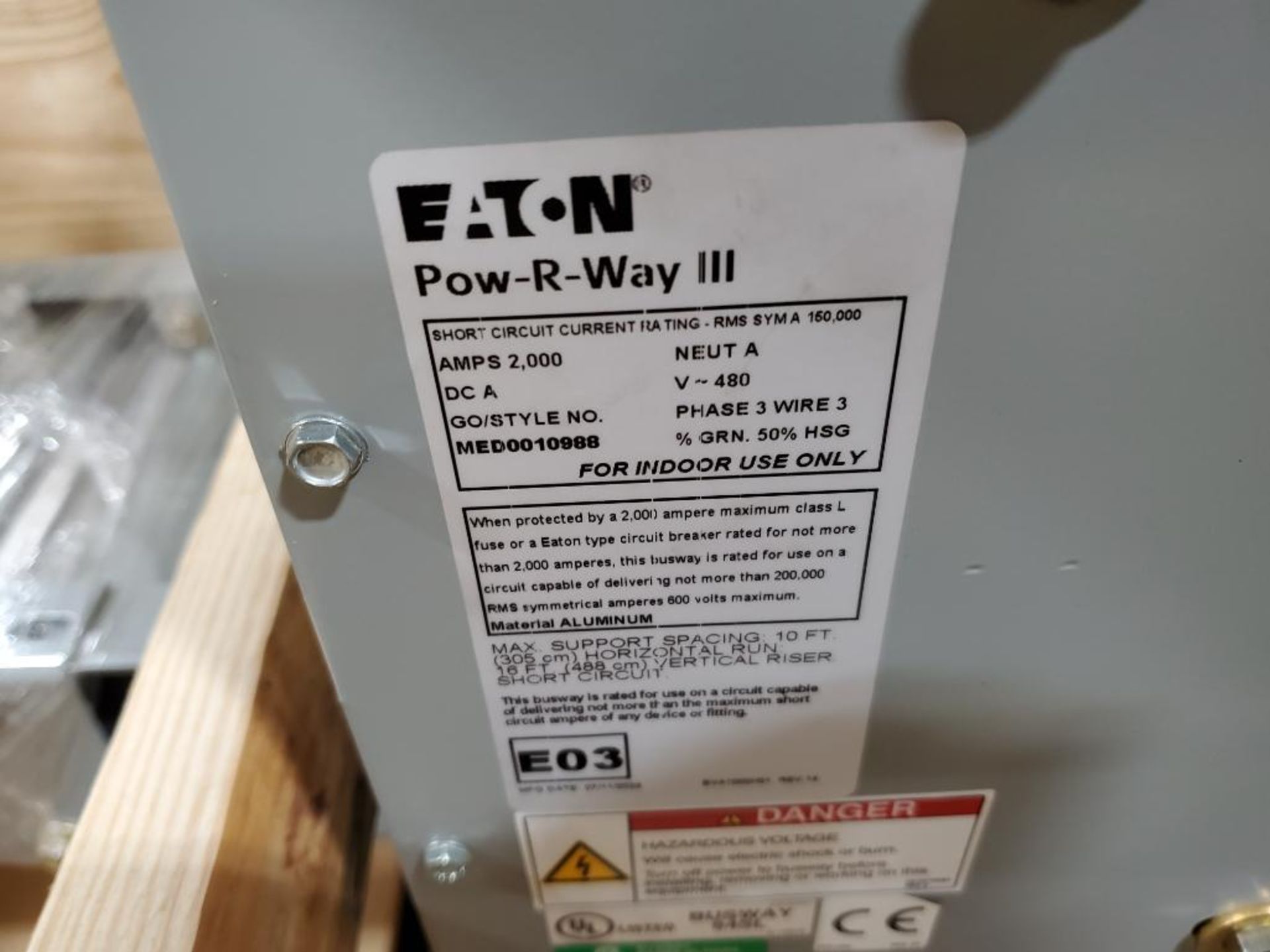 2000amp Eaton Pow-R-Way III bus tap box. 3 wire, 480v. MED0010988. New in crate. - Image 3 of 6