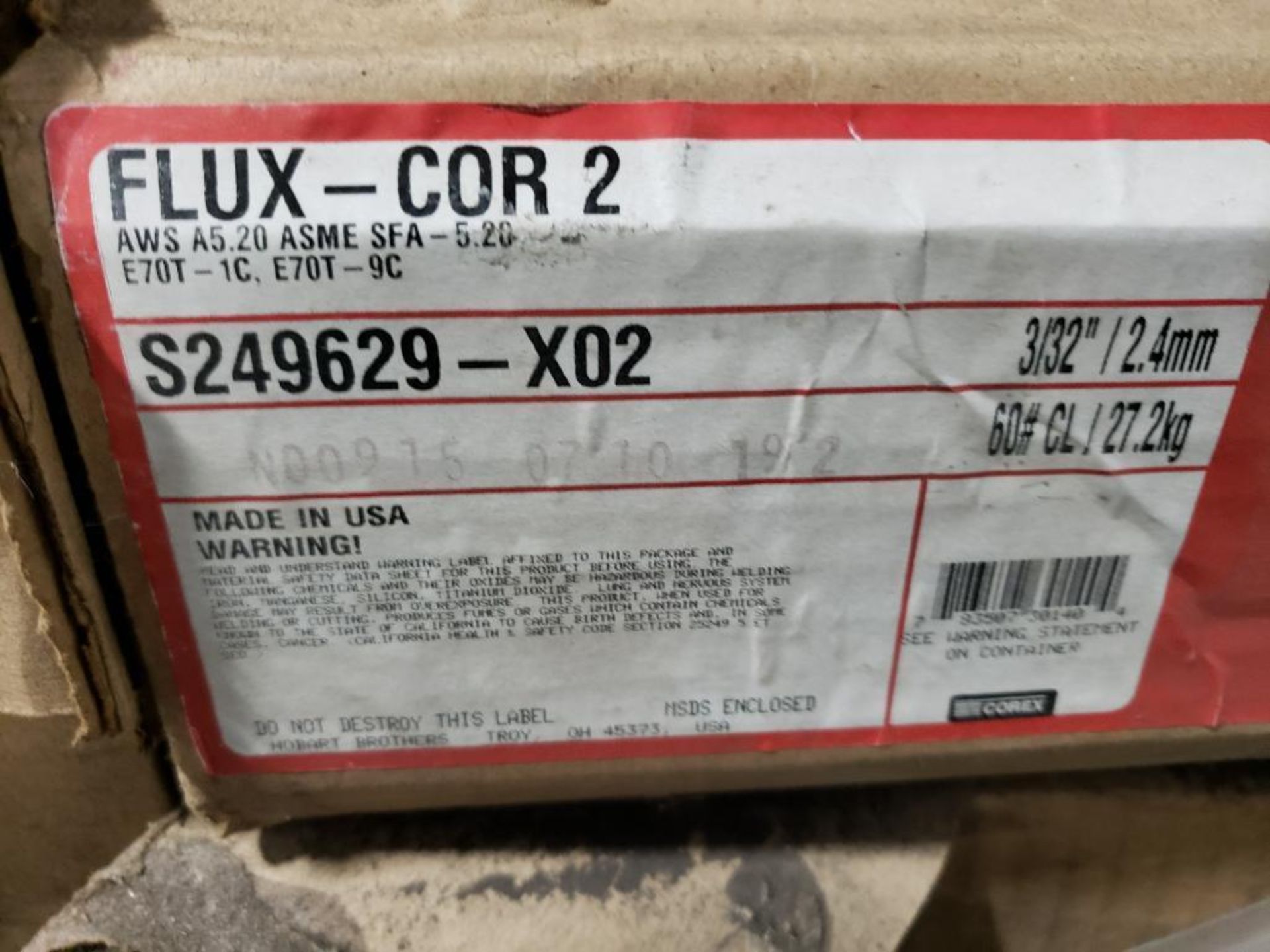 Qty 960lbs - Corex welding wire. Flux-Cor 2, 3/32in. Part number S249629-X02. (16 rolls of 60lbs ea) - Image 4 of 4
