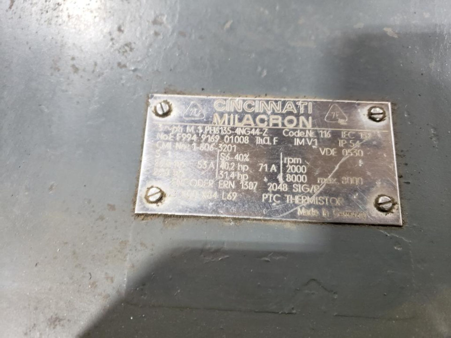 40.2hp Cincinnati Milacron motor. Model F994.9169.01008. - Image 3 of 7