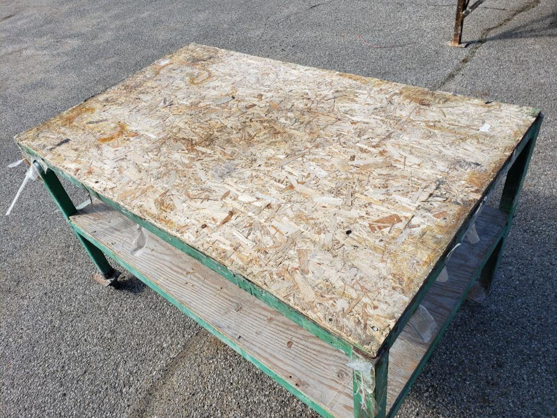 Heavy duty steel and wood table. 60in x 36in x 36in tall. - Image 5 of 6