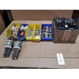 Large assortment of fuses and fuse holders.