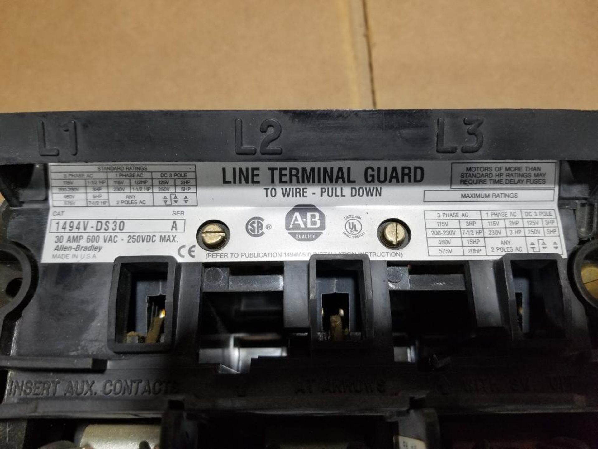 Assorted line terminal guards, thermal overload relay, and Allen Bradley shut off. - Image 3 of 9