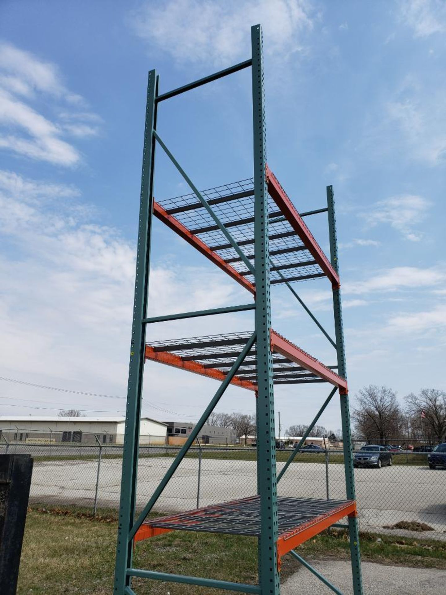 Qty 5 - NEW 16ft x 42in Teardrop Pallet Rack Upright, 3" x 3" Column, Green, 23,900# Capacity at 48" - Image 11 of 11