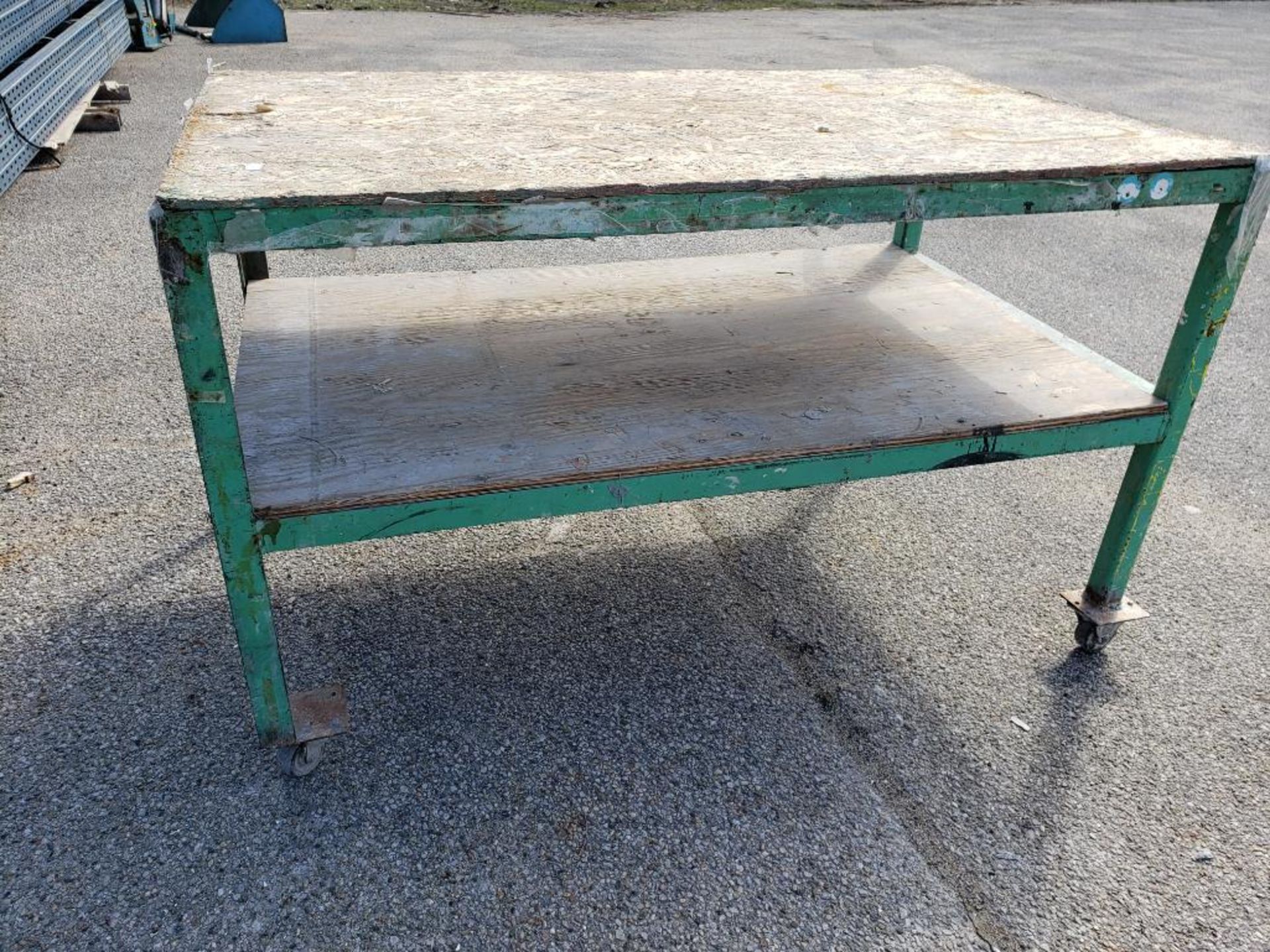 Heavy duty steel and wood table. 60in x 36in x 36in tall. - Image 6 of 6