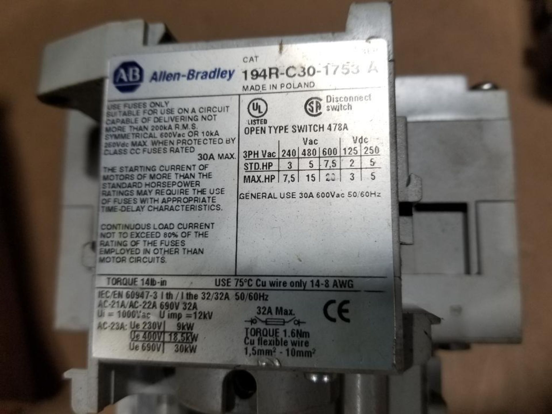 Assorted line terminal guards, thermal overload relay, and Allen Bradley shut off. - Image 6 of 9