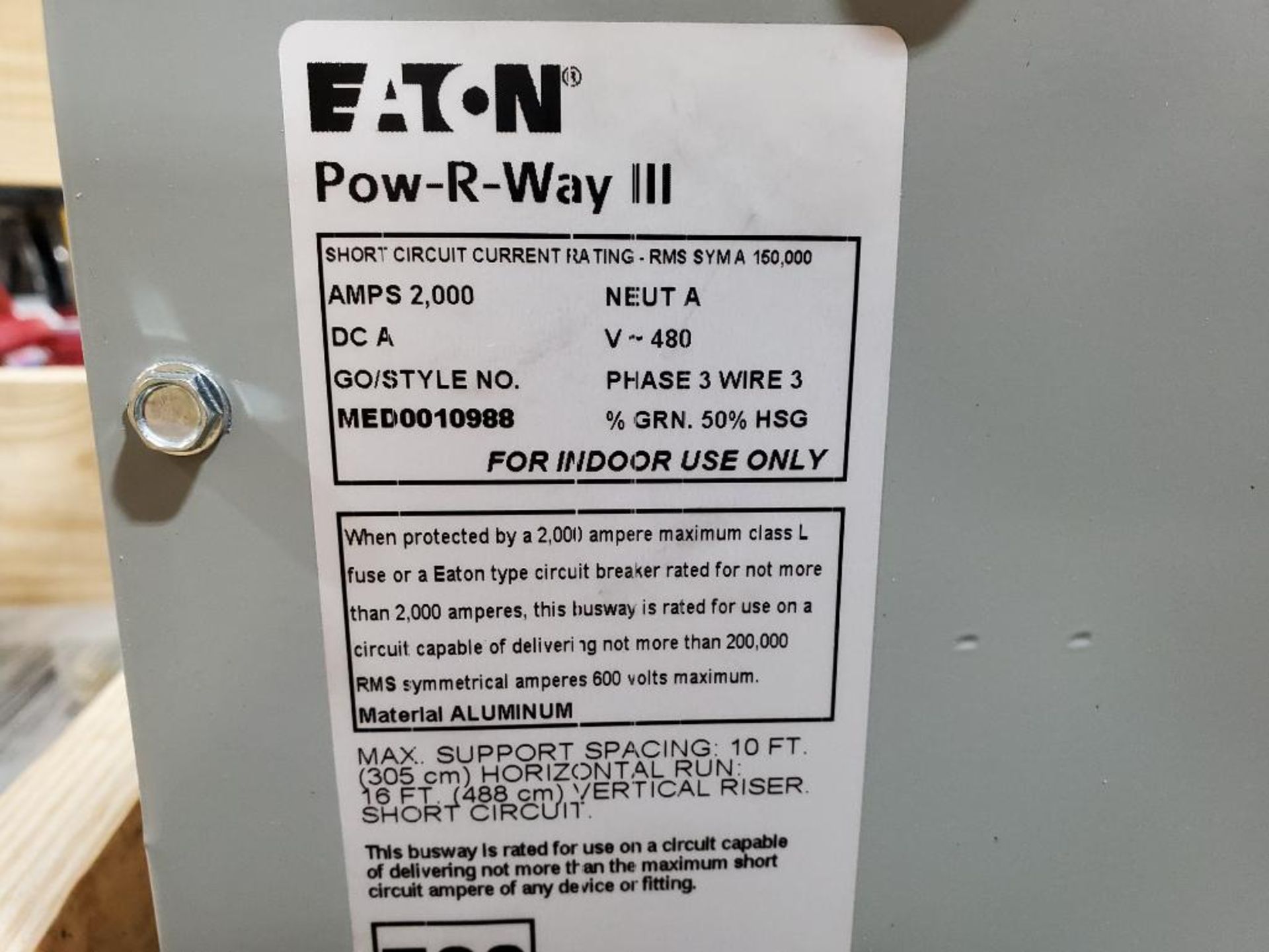2000amp Eaton Pow-R-Way III bus tap box. 3 wire, 480v. MED0010988. New in crate. - Image 5 of 7