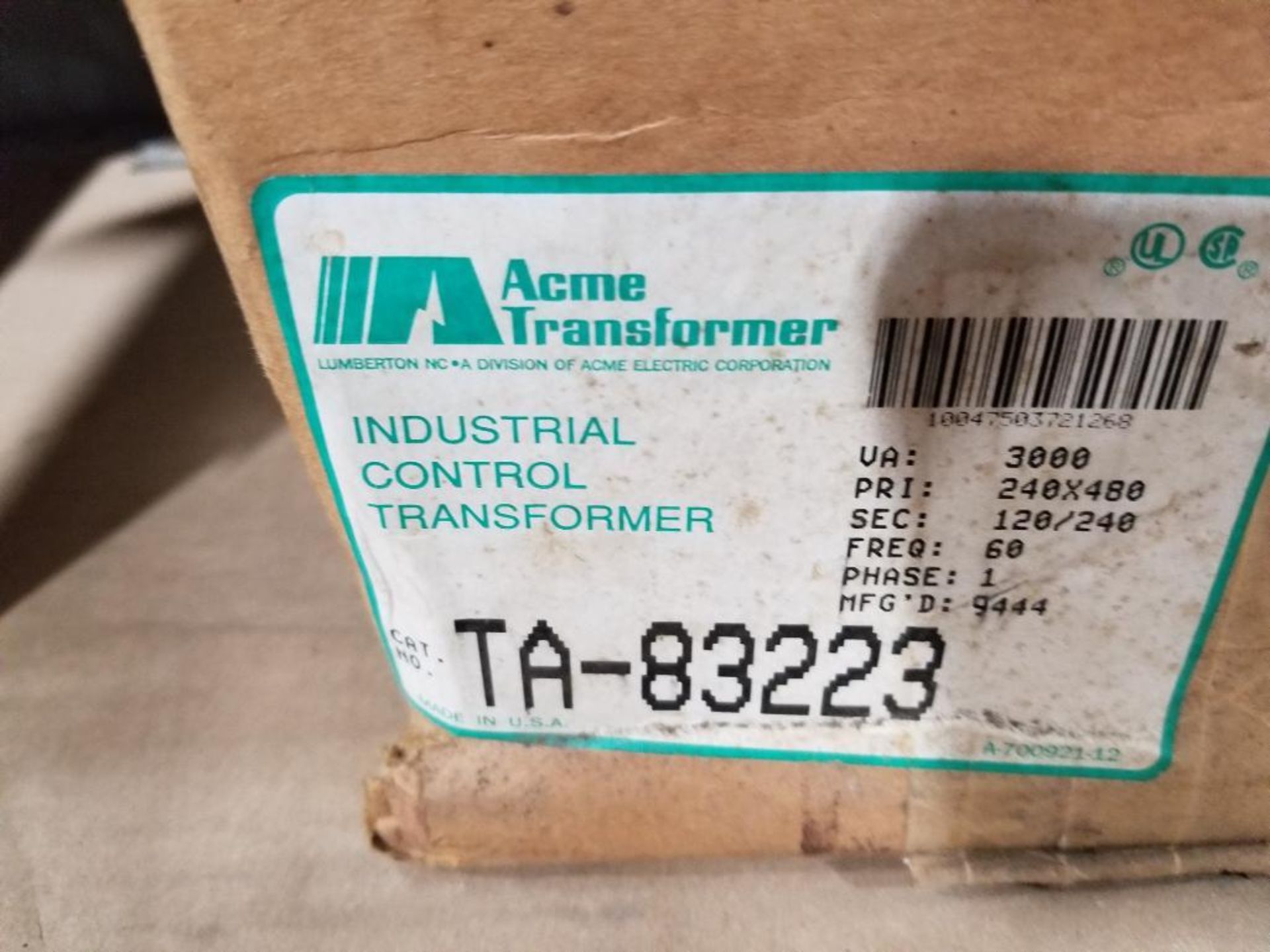 Acme Transformer TA-83223 industrial control transformer. 3000VA, 1PH. - Image 2 of 3