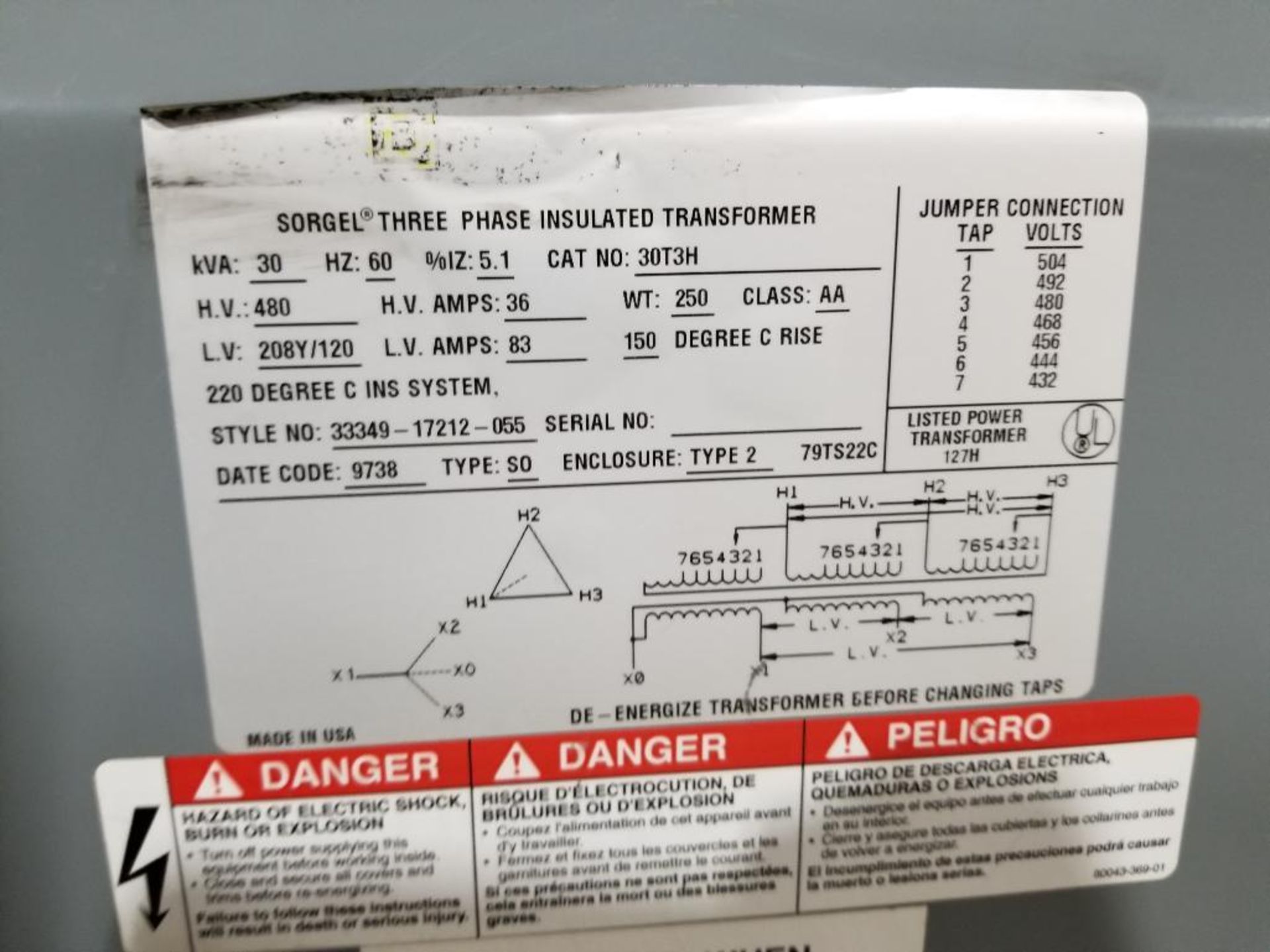 Sorgel 3PH insulated transformer. 30KVA. Cat No. 30T3H. - Image 2 of 11