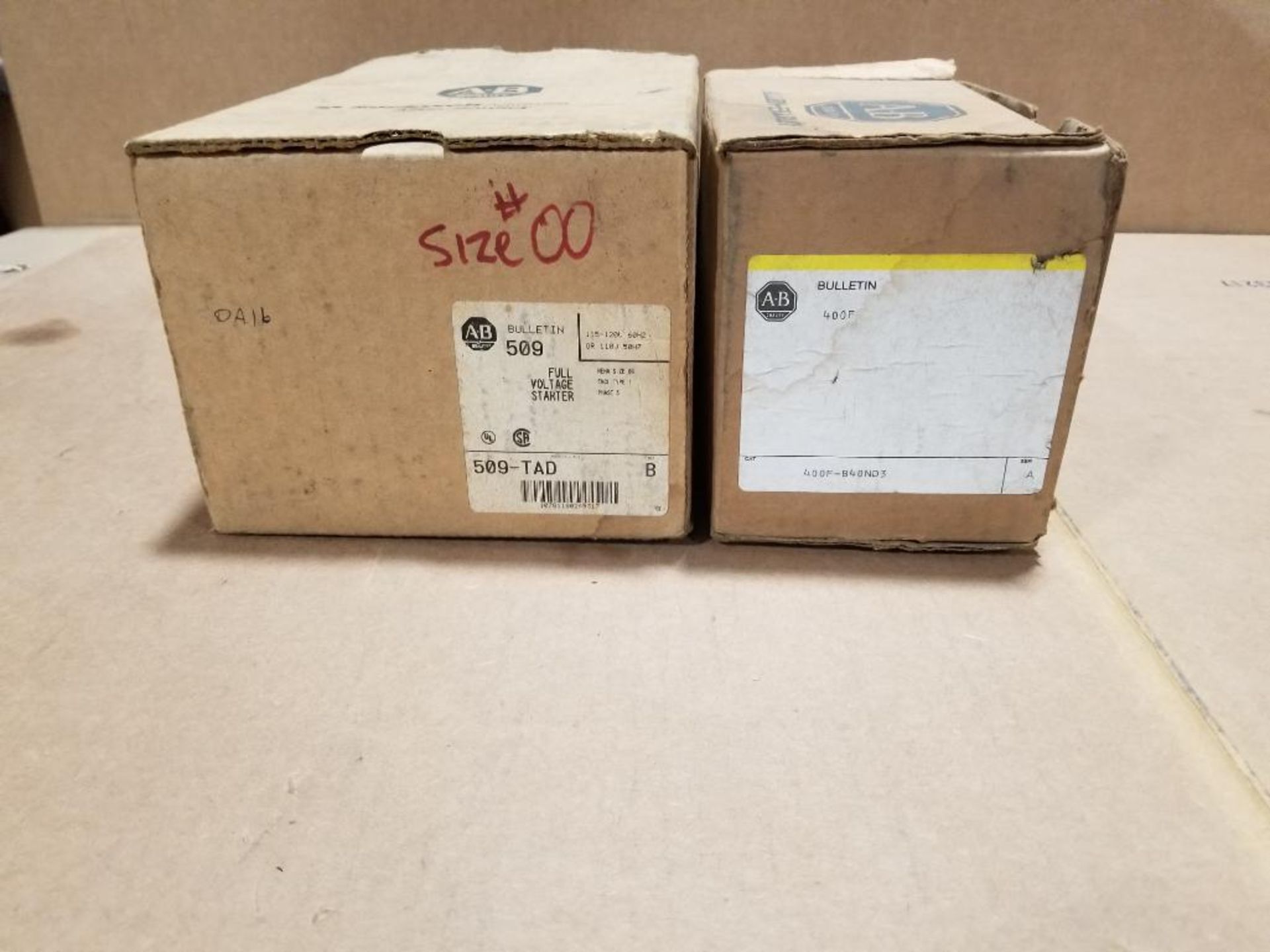 Qty 2 - Allen Bradley starter. Catalog 400F-B40ND3 and 509-TAD.