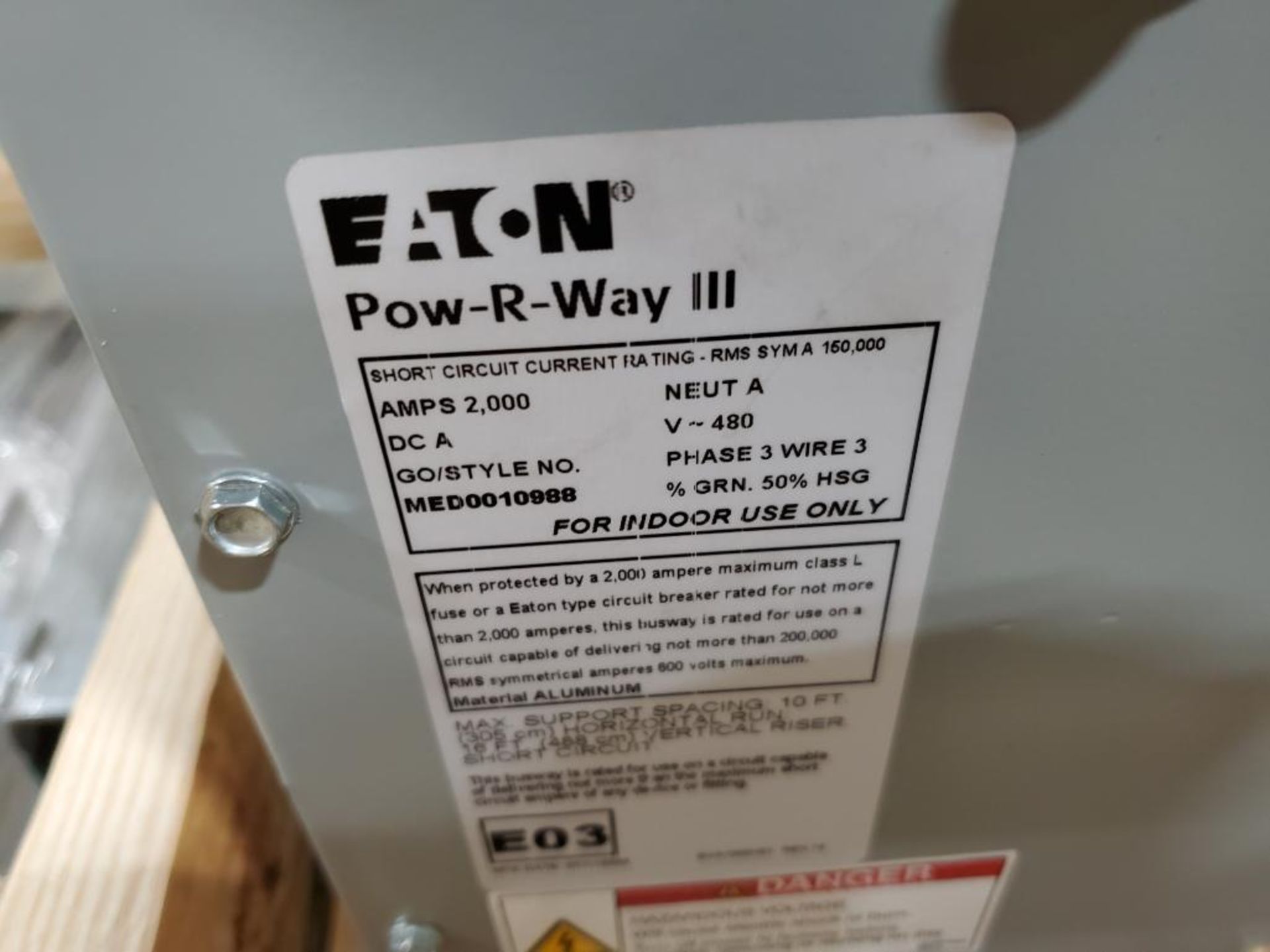 2000amp Eaton Pow-R-Way III bus tap box. 3 wire, 480v. MED0010988. New in crate. - Image 4 of 6