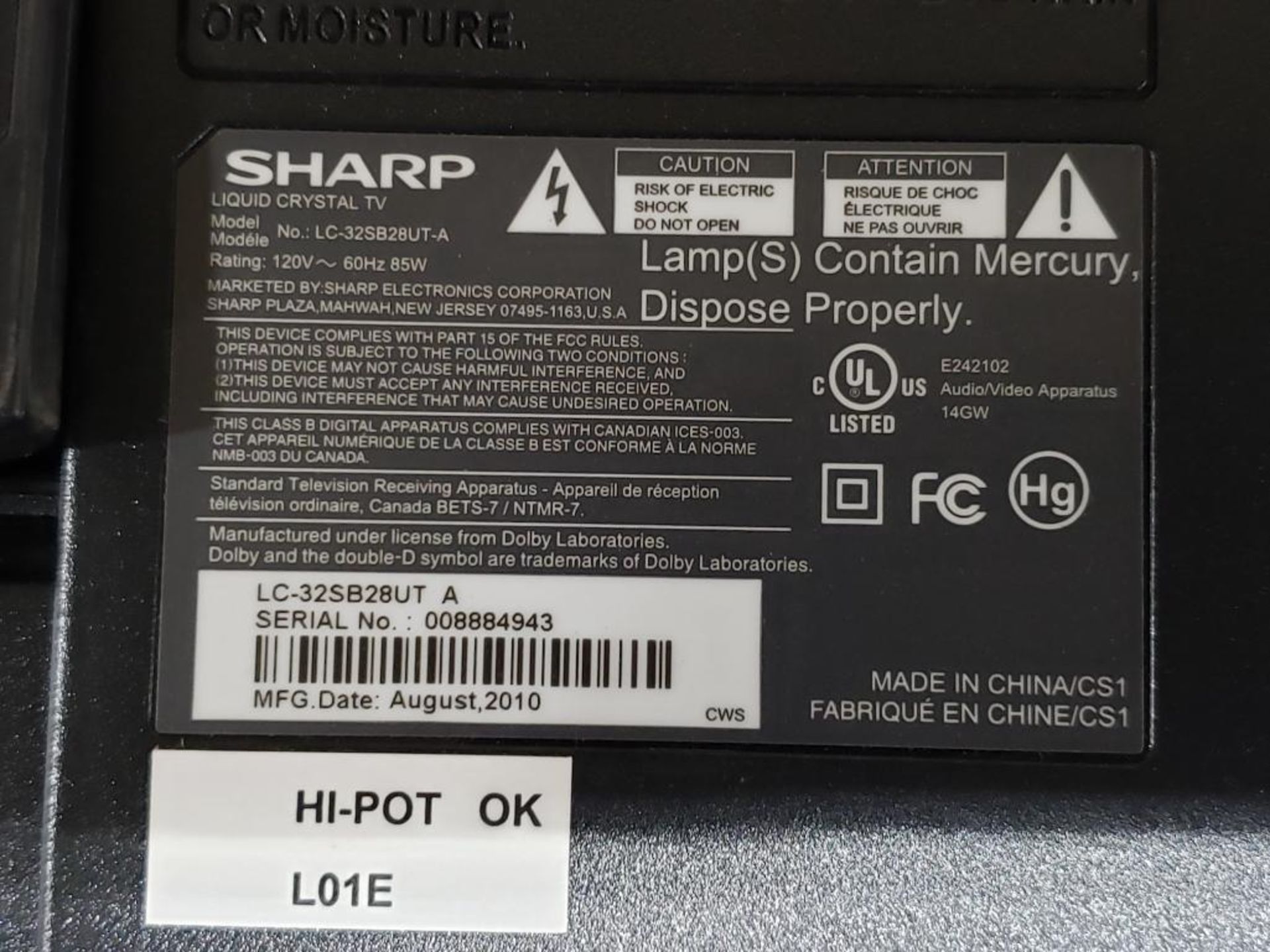 32in Sharp LED TV. Model number LC-32SB28UT-A. - Image 5 of 8