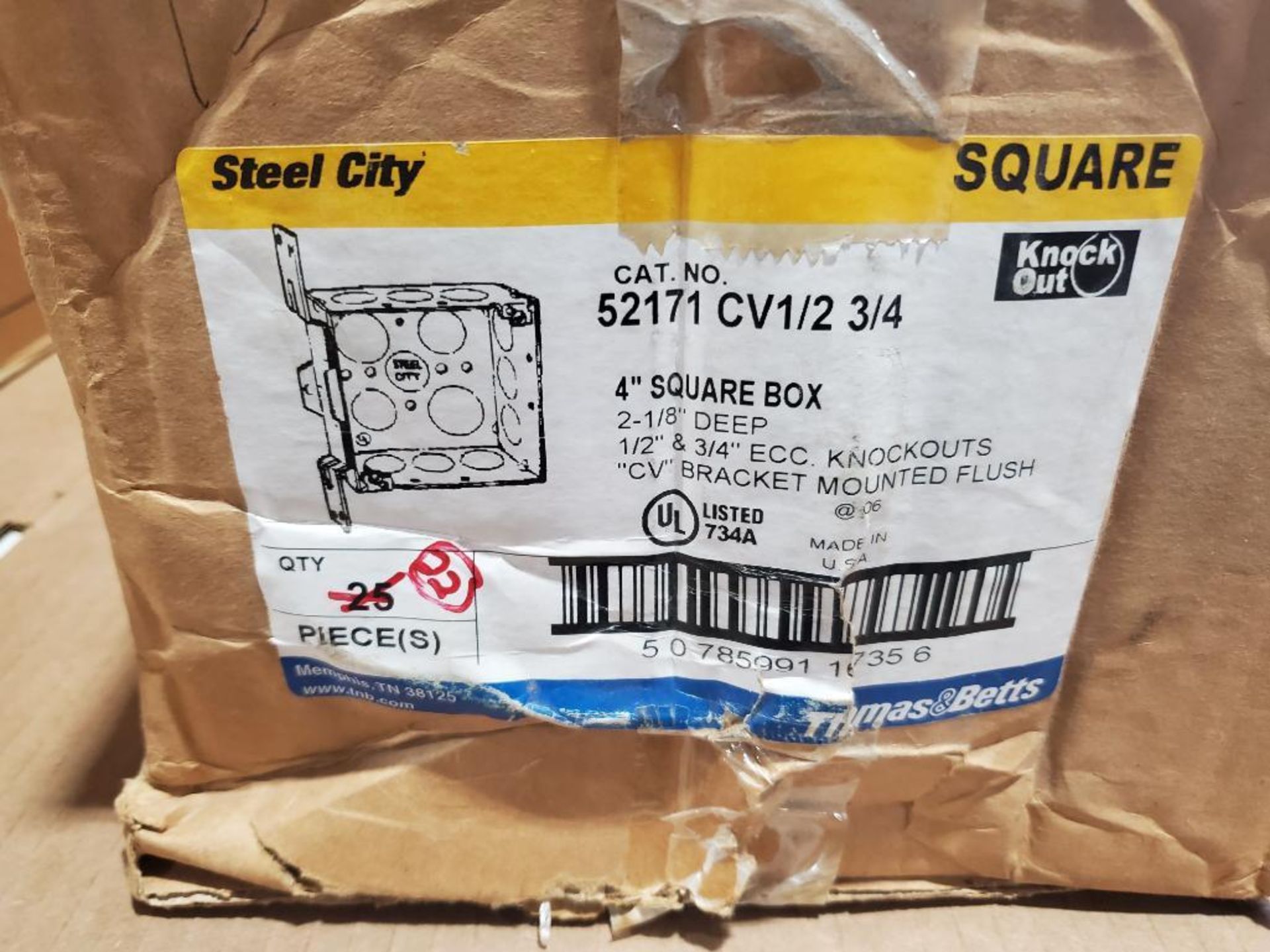 Qty 25 - Steel City electrical box. Catalog 52171-CV1/2-3/4. - Image 2 of 3