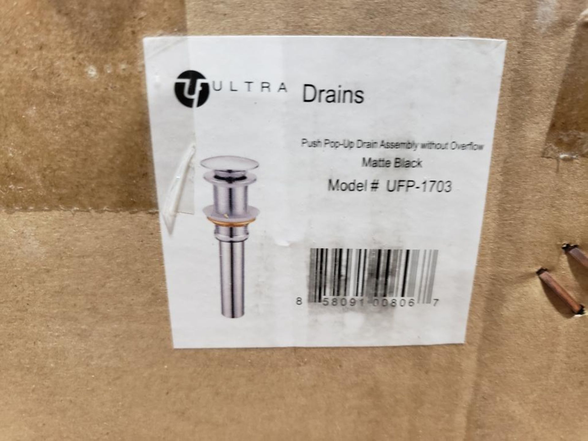 Qty 25 - Ultra drains. push pop drain assembly with overflow. Model UFP-1703, matte black. - Image 2 of 3