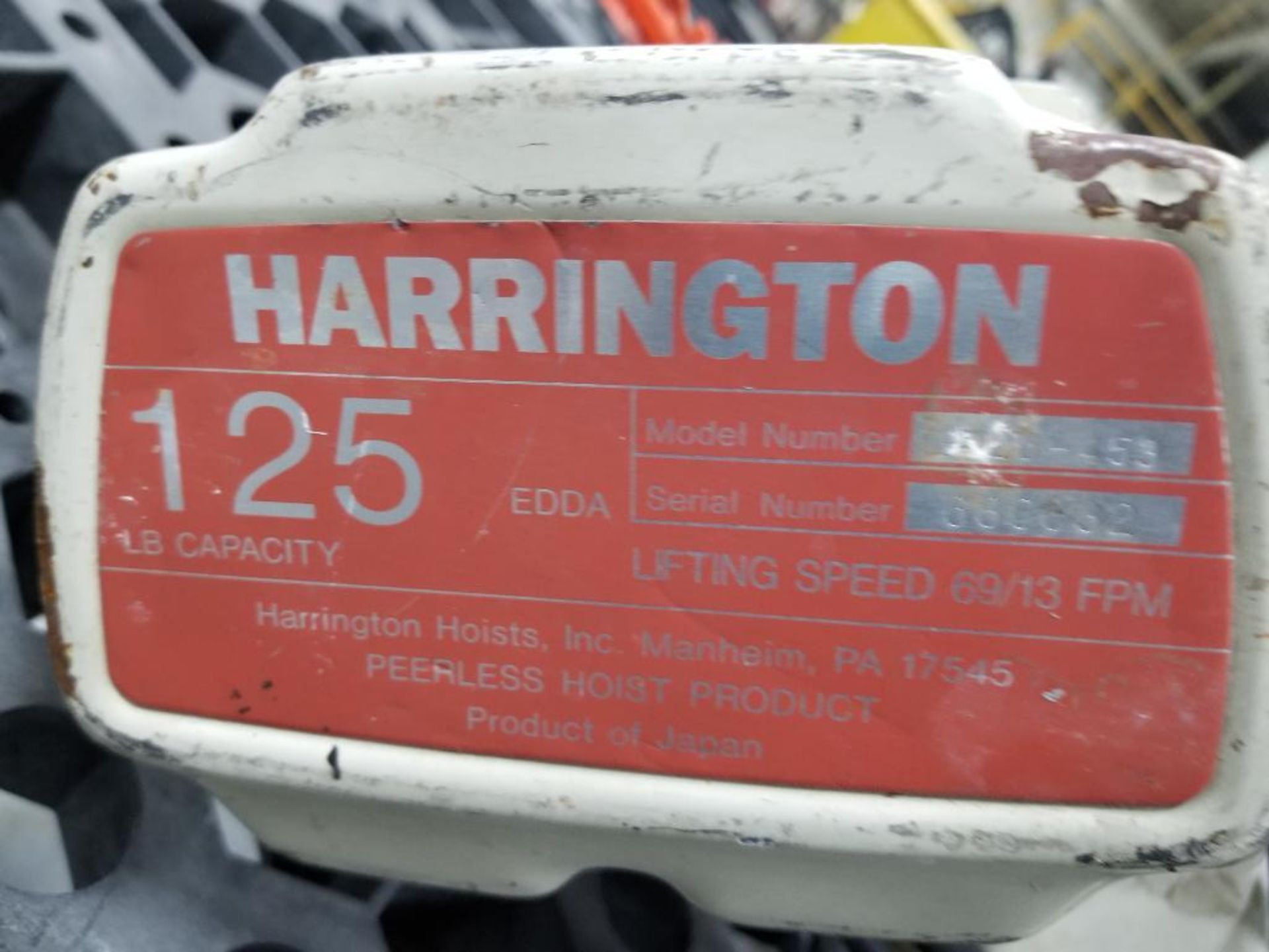 125lb Harrington hoist. 120v single phase. - Image 3 of 12