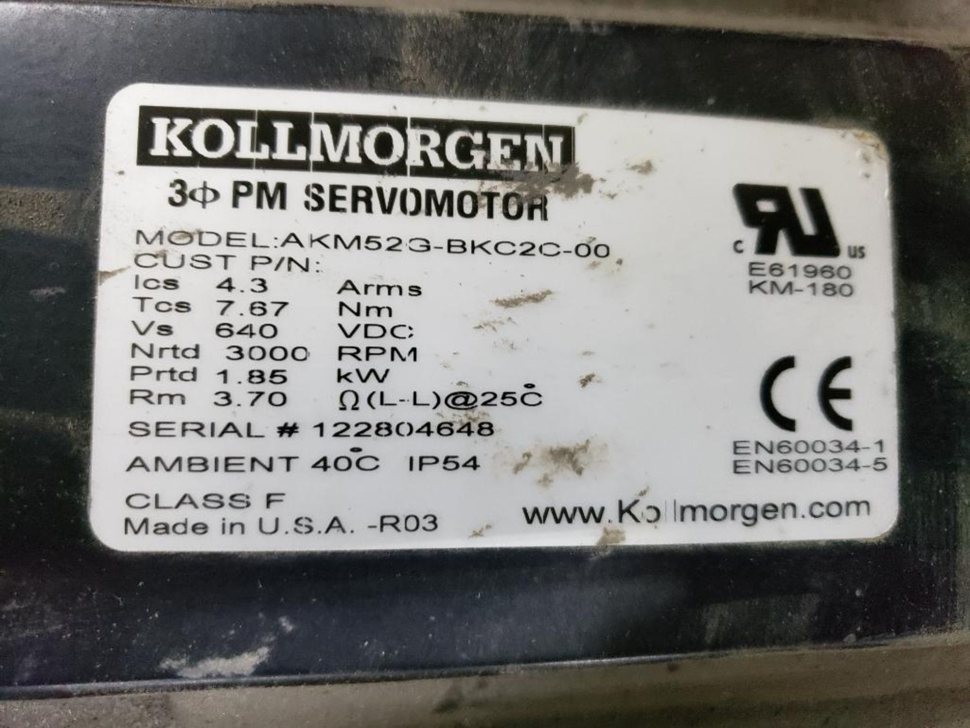 Danaher Motion Kollmorgen PM servo motor. Model AKM52G-BKC2C-00. - Image 3 of 4