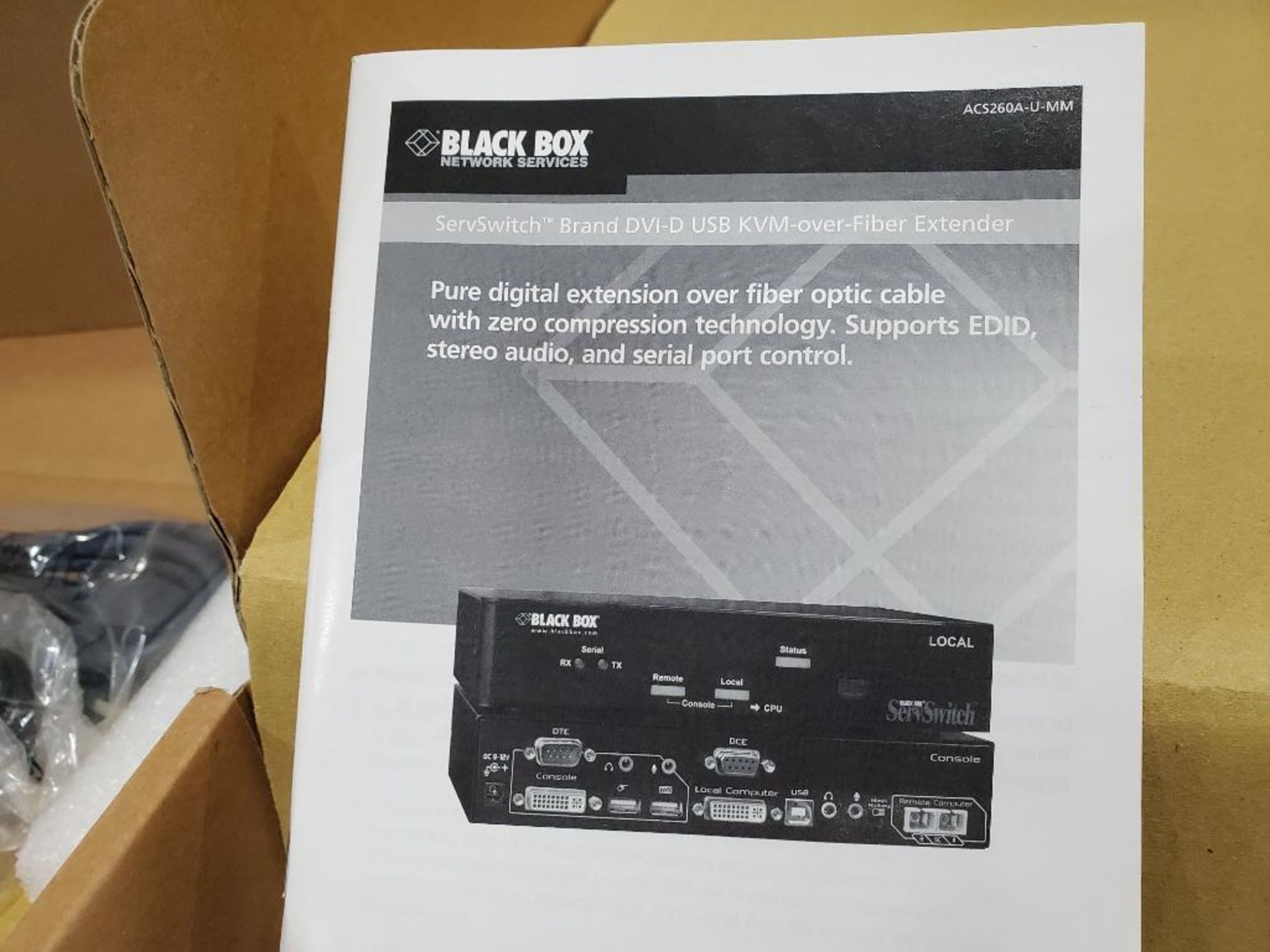Black Black fiber optic extender kit. DVI-D USB KVM OVER. Part number AC8260A-U-MM. - Image 2 of 5