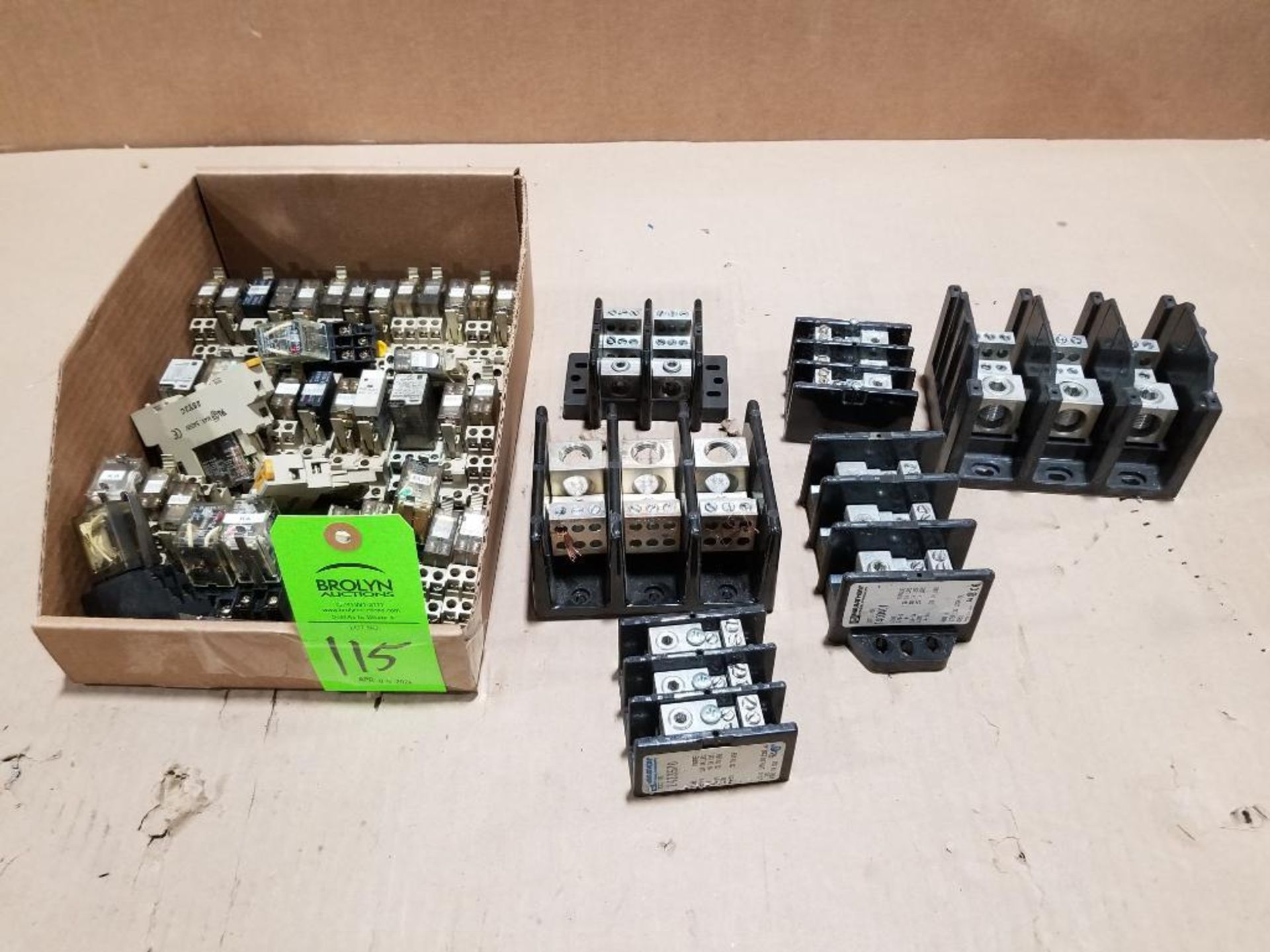 Assorted fuse holders, distribution lugs, and relays.