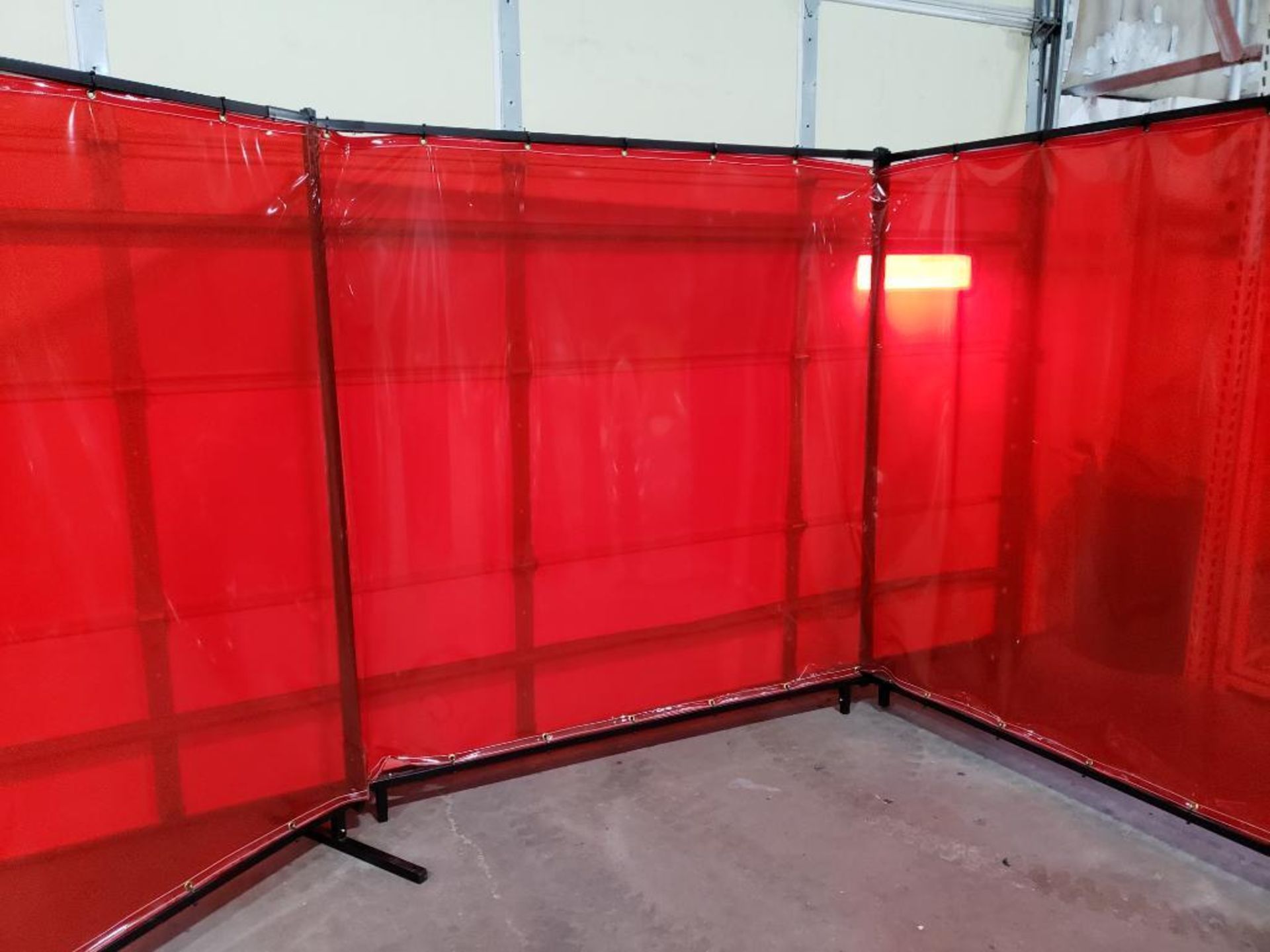 Welding curtain set. 3 sections 72in x 76in. Includes 4 total support legs. - Image 3 of 5