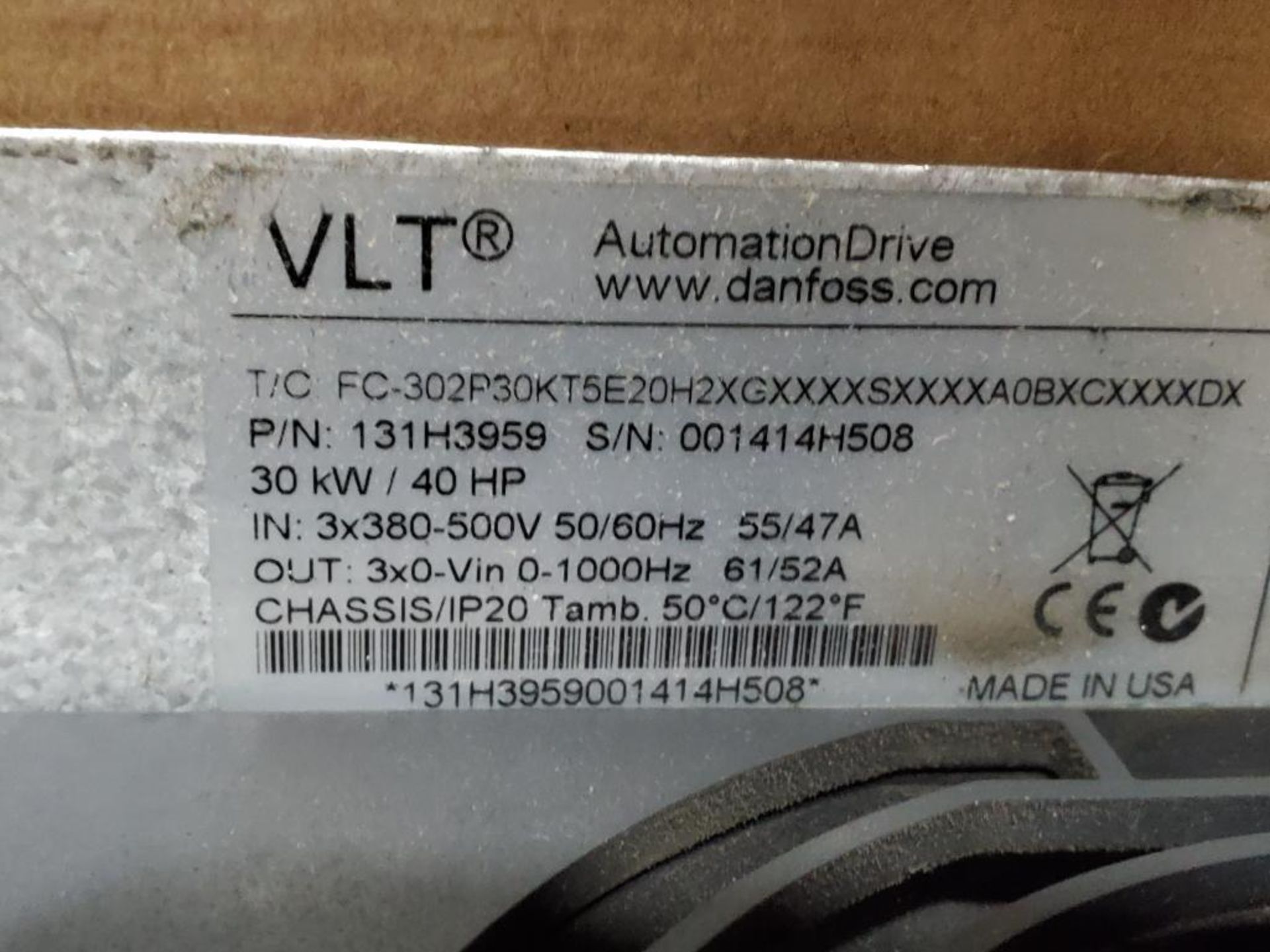 40HP Danfoss VLT AutomationDrive. P/N: 131H3958. - Image 5 of 6