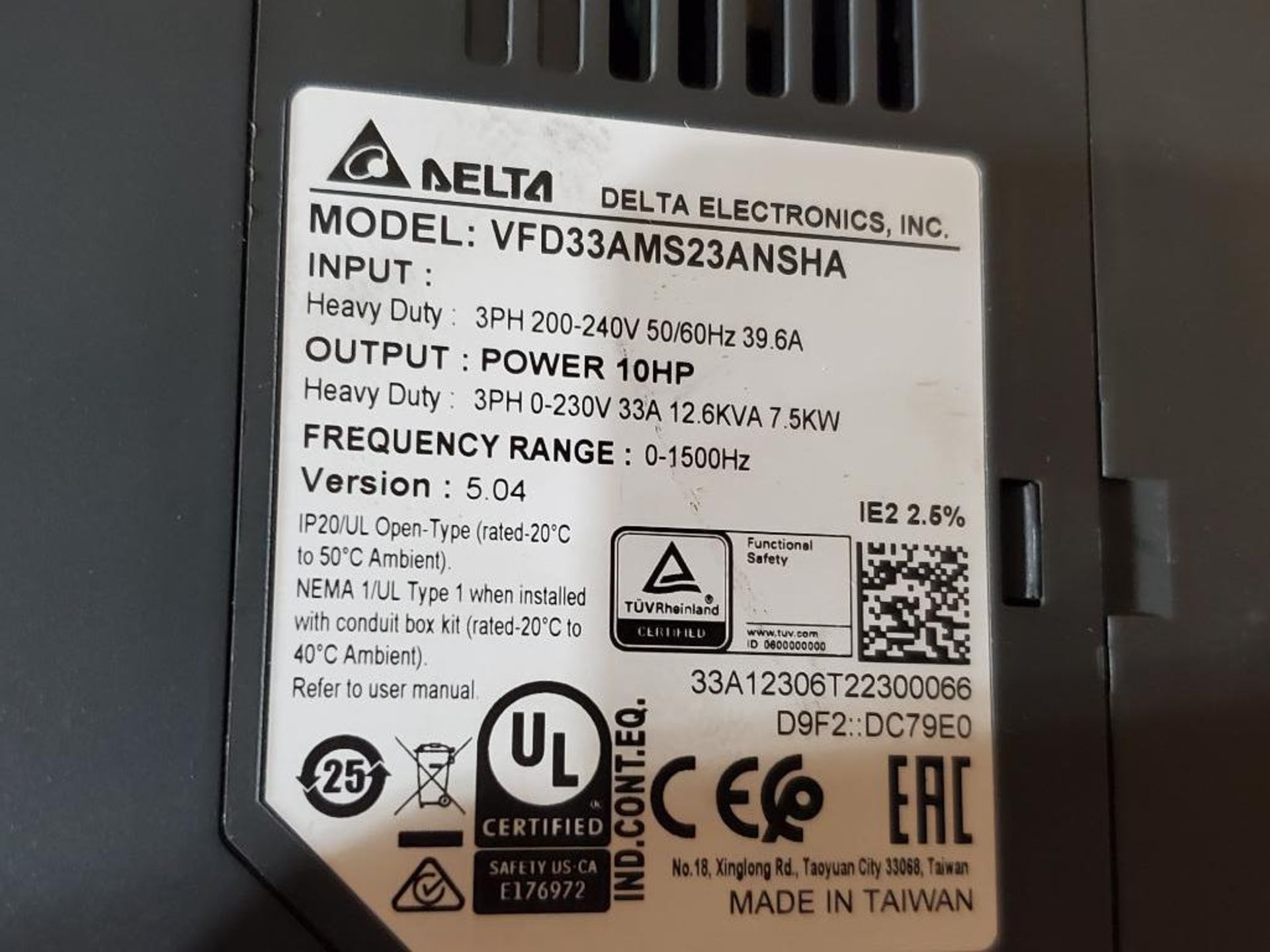 10HP Delta MS300 drive. Model: VFD33AMS23ANSHA. - Image 4 of 5