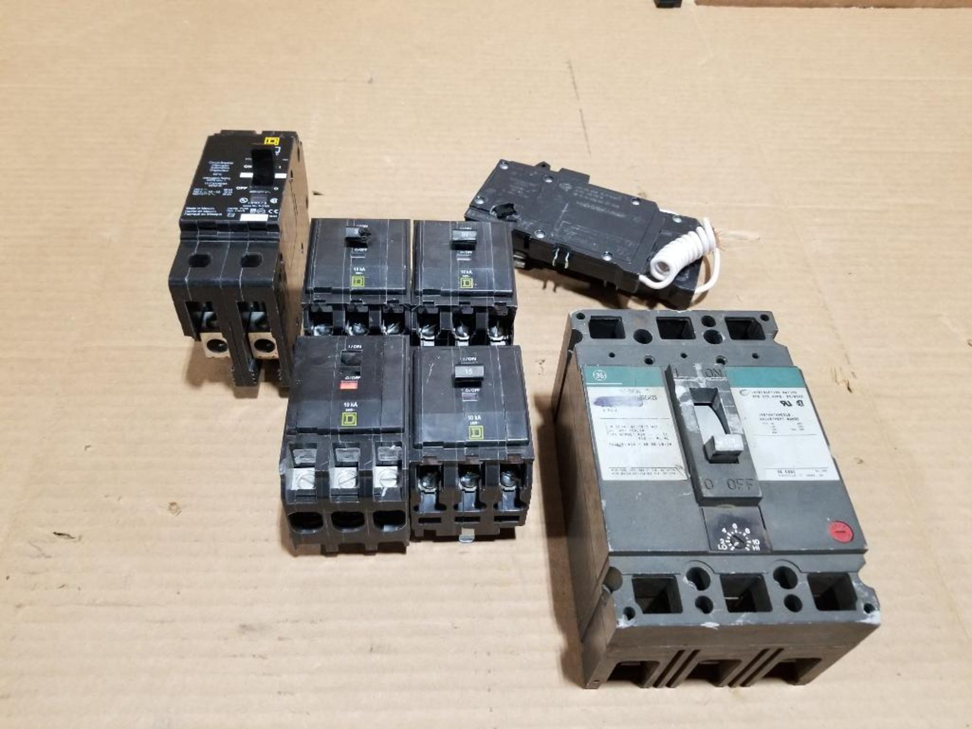 Qty 7 - Assorted molded case breakers.
