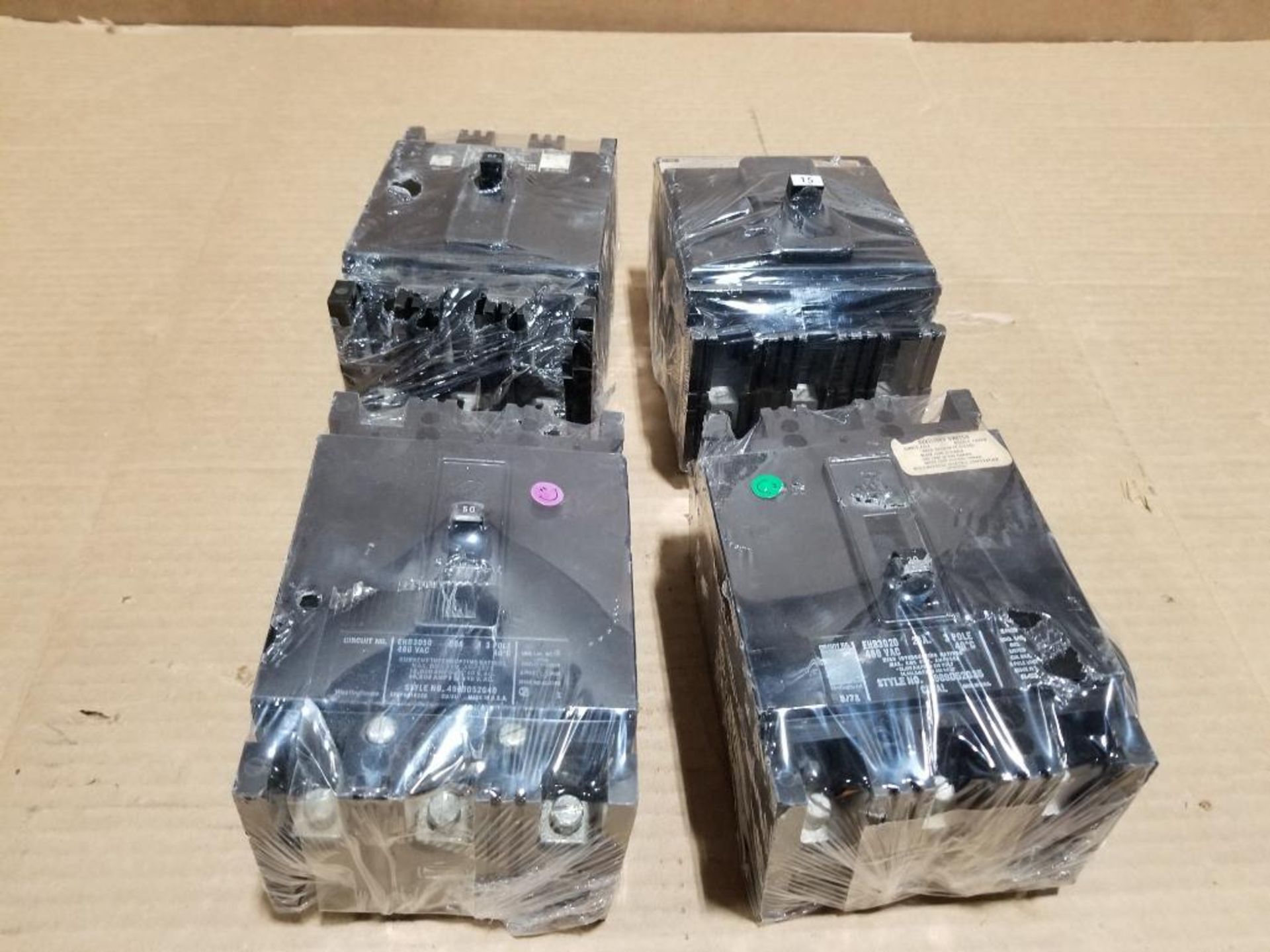 Qty 4 - Assorted Westinghouse molded case breakers.