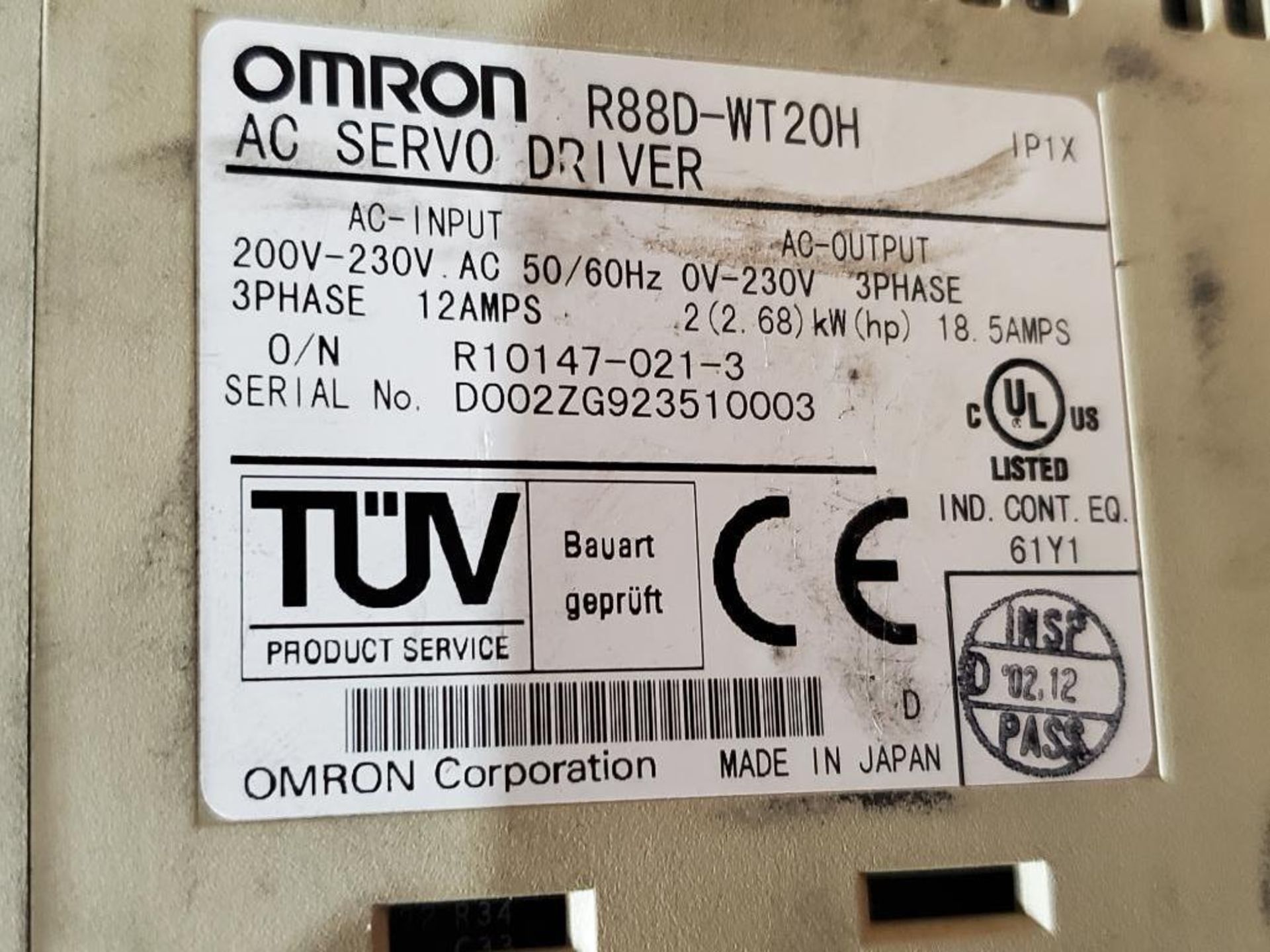 2.68HP Omron AC servo driver. R88D-WT20H. - Image 5 of 6