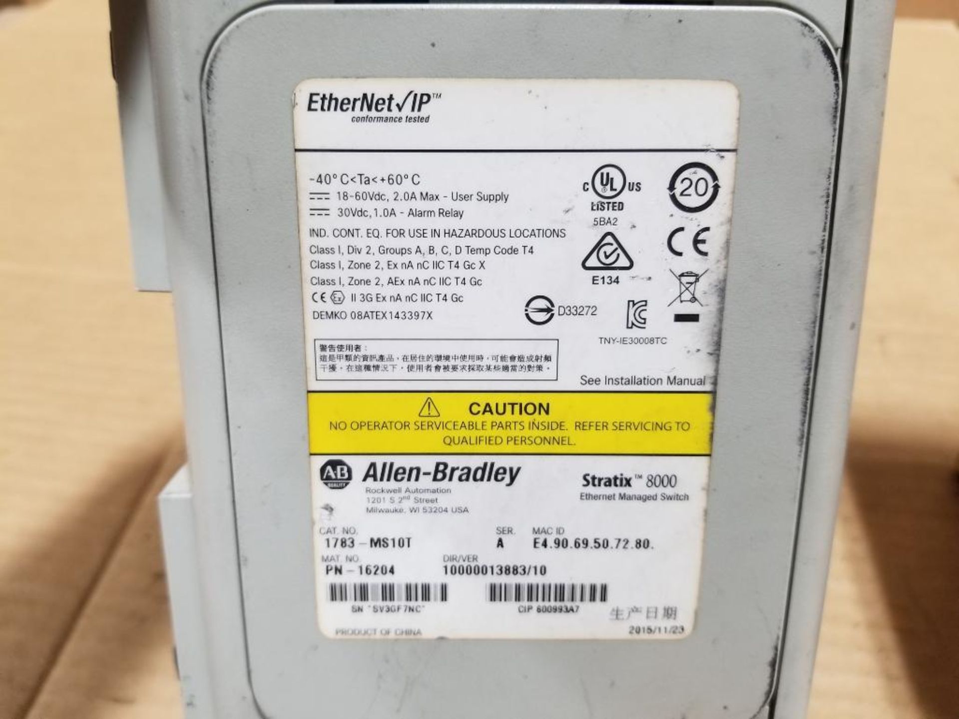 Allen Bradley Stratix 8000 part number 1783-MS10T and Qty 2 - Onset Part # T-VER-E50B2. - Image 3 of 5