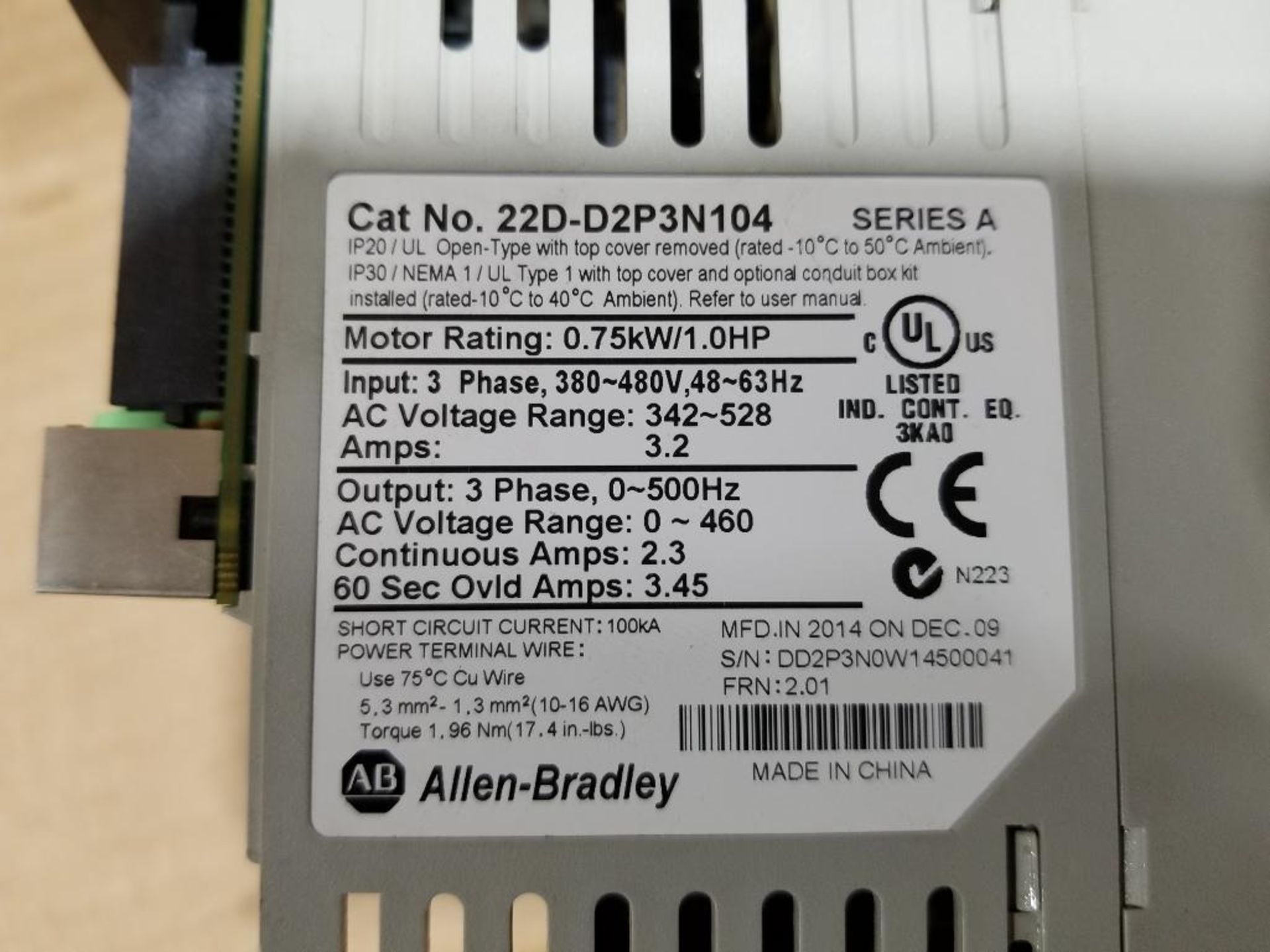 1HP Allen Bradley 22D-D2P3N104 drive. - Image 3 of 4